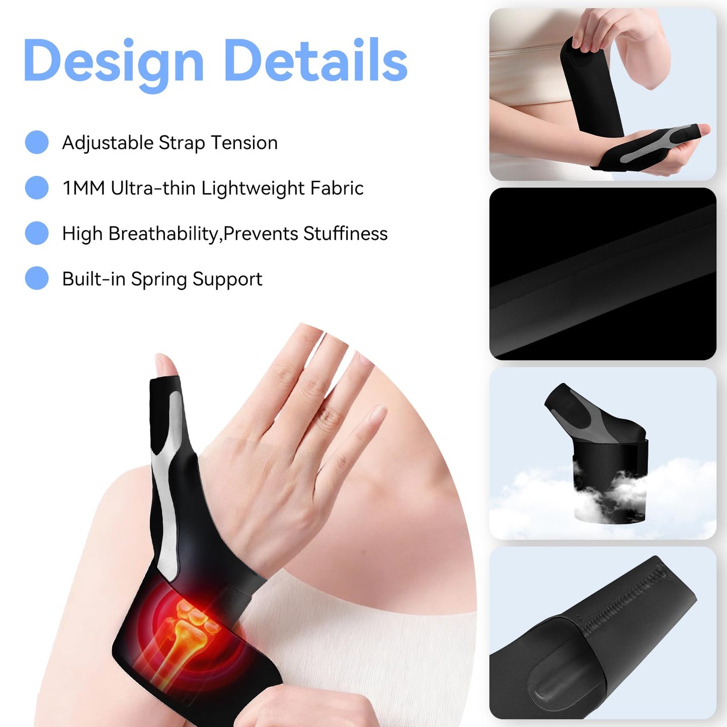 Goldeer Thumb Wrist Brace 1 Pair for Arthritis Pain Relief, Thumb Spica Splint for Carpal Tunnel, De Quervain’s Tenosynovitis & Tendinitis and TFCC, Lightweight Copper Compression Stabilizer Support for Men Women Left Right Hand（M, Black）