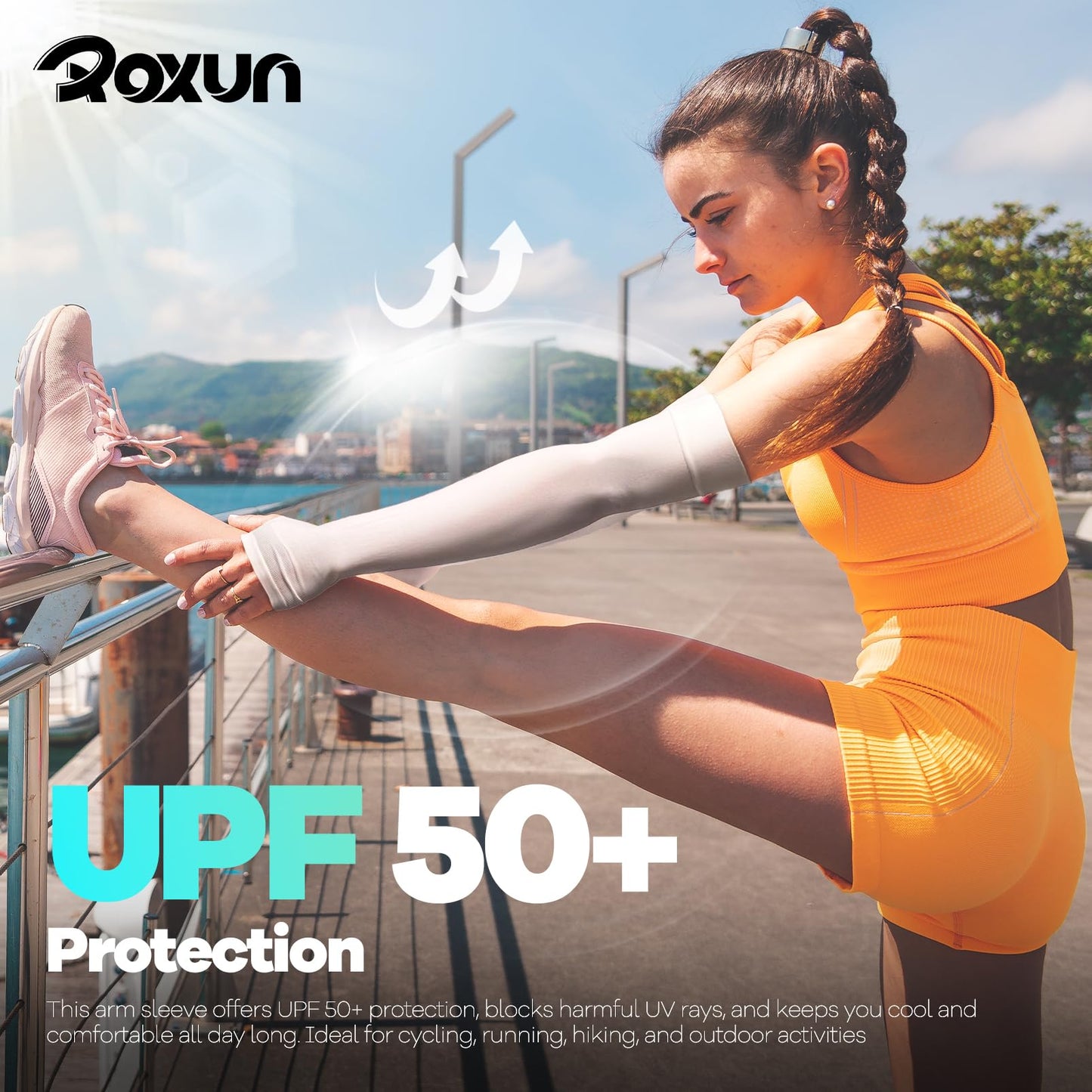 ROXUN 4 Pairs Arm Sleeves with Thumb Hole, Cooling UV Sun Protection Compression Tattoo Cover Up for Men/Women 4 Black