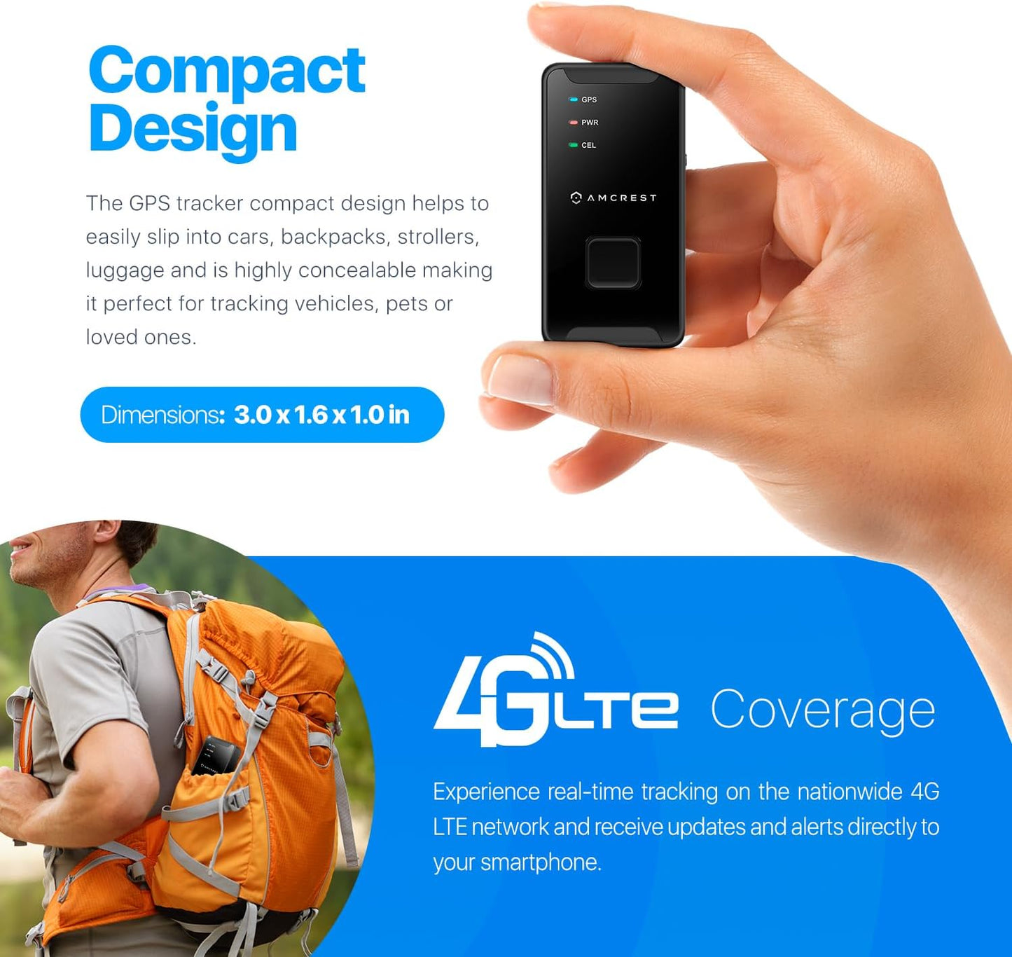 Amcrest GL300 (4G Assets, GPS GPS Tracker for Vehicles LTE) - Portable Mini Hidden Real-Time GPS Tracking Device