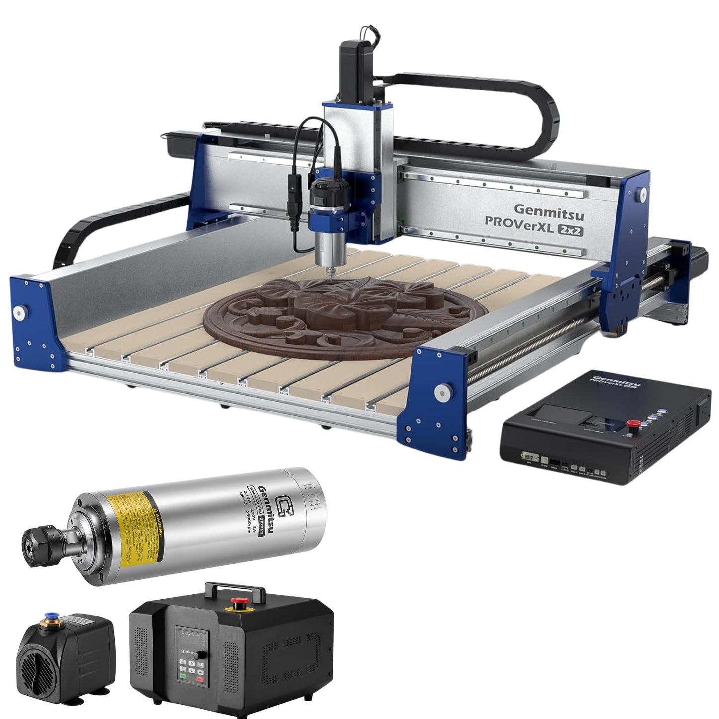 Genmitsu PROVerXL 2X2 CNC Router Machine, Closed-Loop Stepper Motor + CNC Spindle Motor Kit, 2.2KW Water Cooled Spindle Motor
