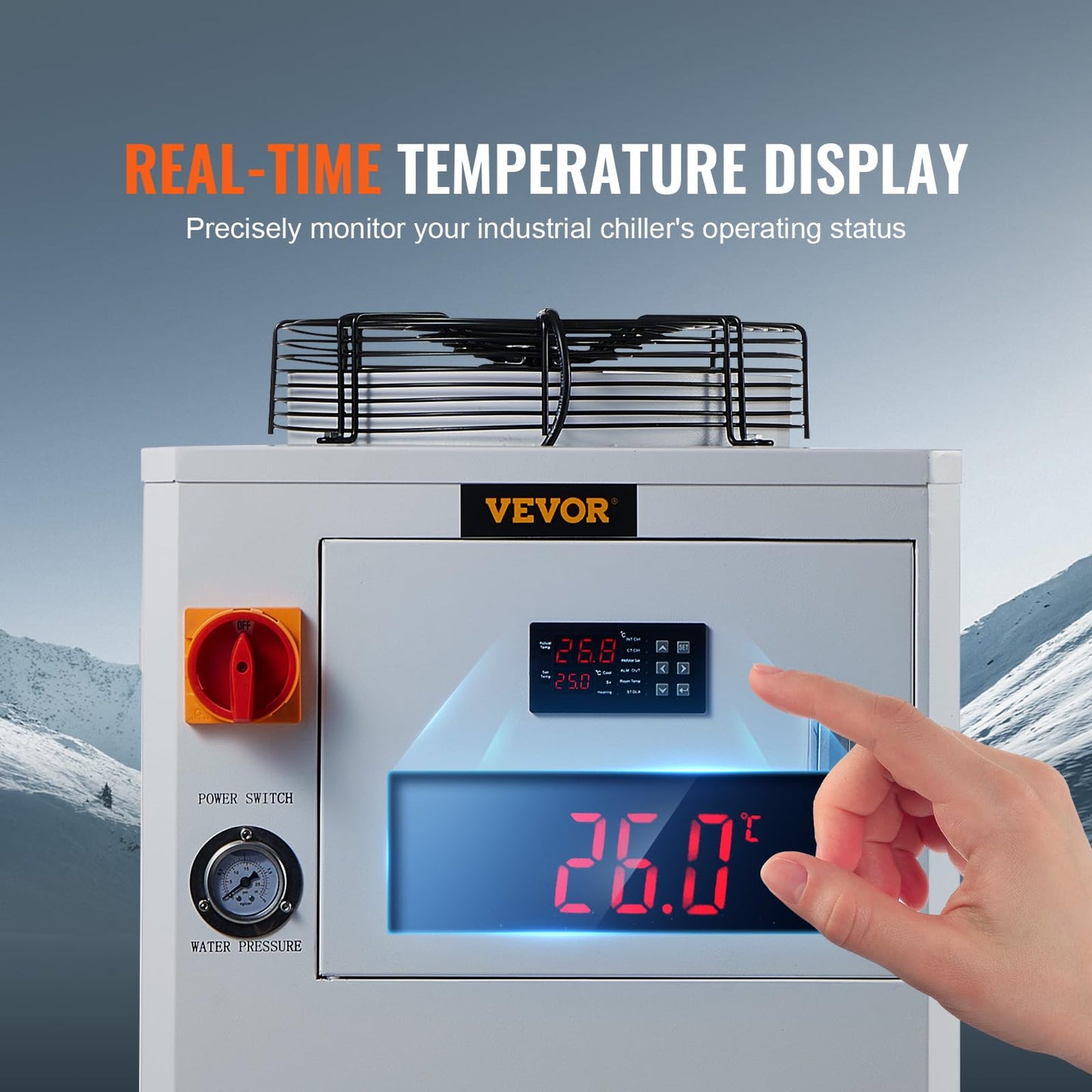 VEVOR Industrial Water Chiller, CW6000, Industrial Water Cooler Cooling System with Compressor 15L Water Tank Capacity 65 L/min Max Flow Rate, for 2 Sets of 300W CO2 Laser Engraving & Cutting Machine
