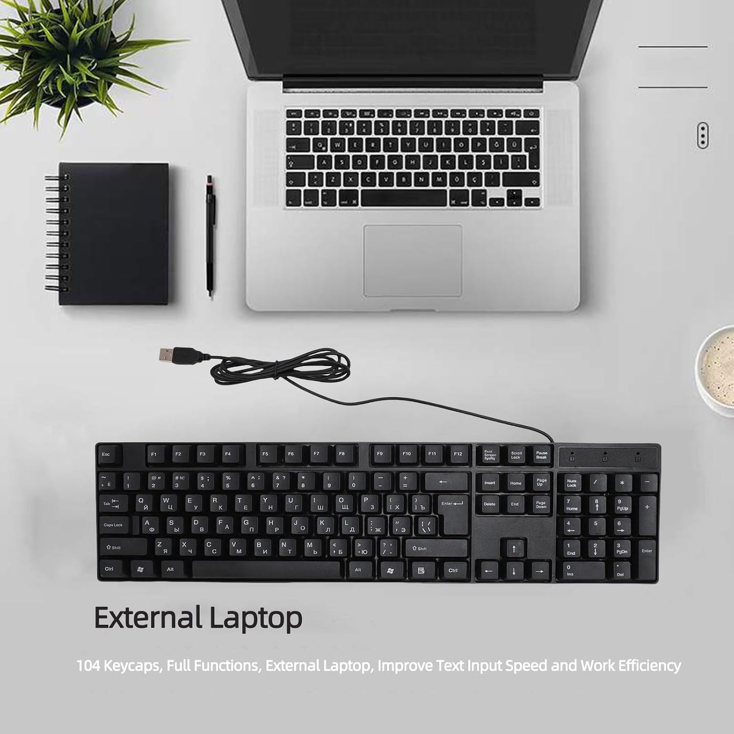 BTSEURY K1800 104 4.9ft USB Wired Gaming Keyboard Keys, Minority Language, Cable, Ergonomic Design for Office