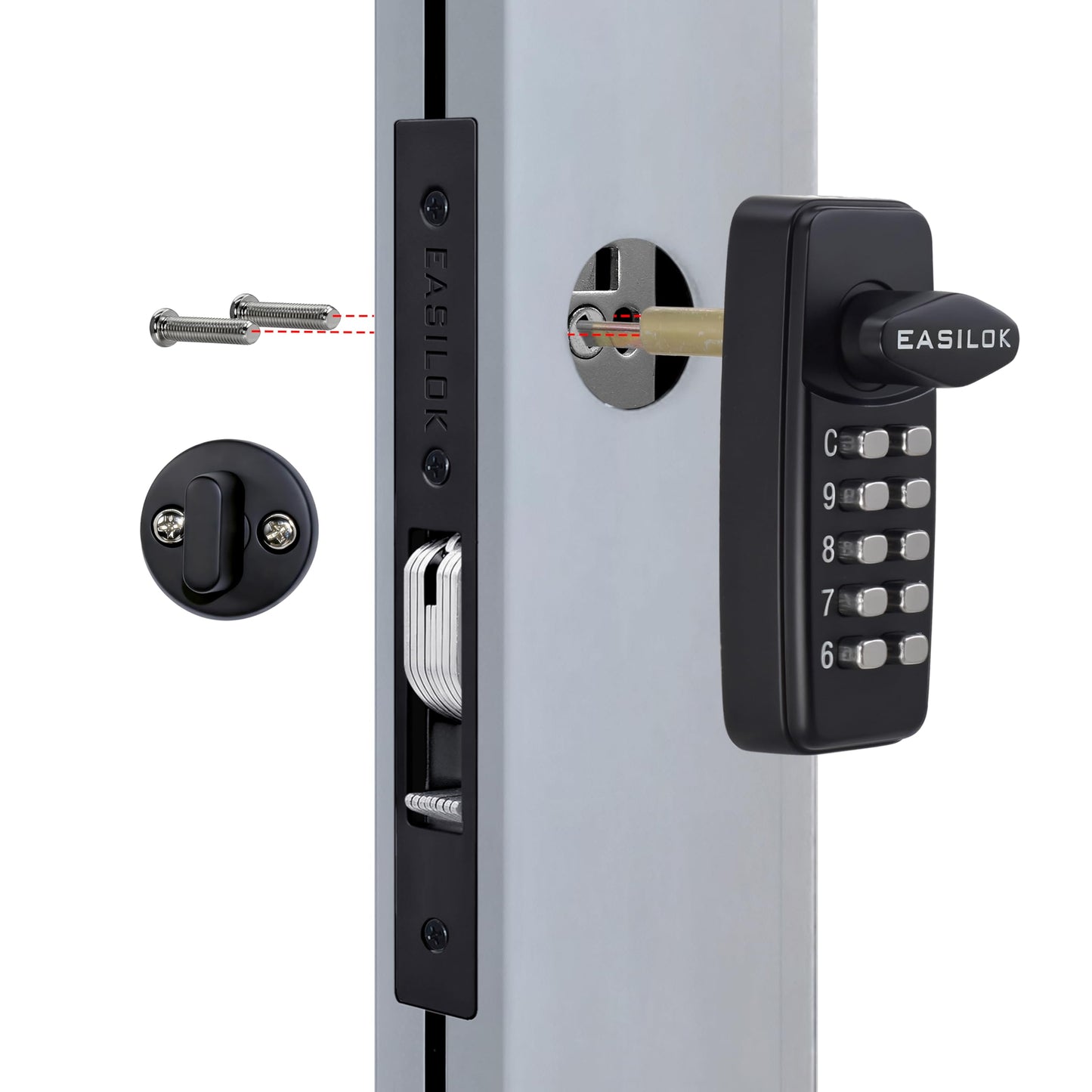 Keyless Keypad Storefront Door Lock, Mechanical Commercial Mortise Lock for Aluminum/Glass Narrow Stile Doors, DIY No-Drill Adams Rite Replacement (Black, 1-1/8" Hook Bolt)