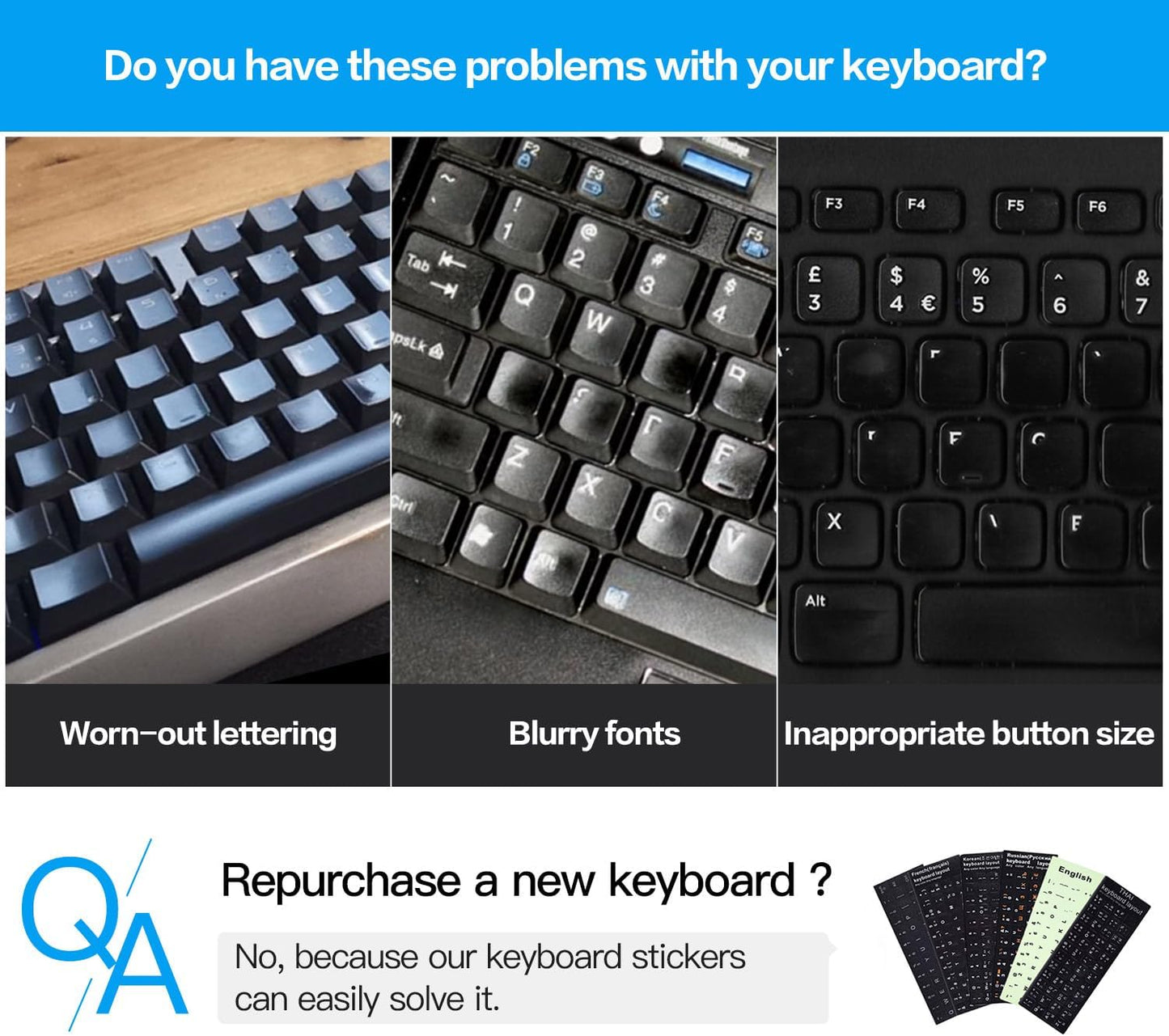 CaseBuy 2 Pack English Keyboard Stickers, Replacement Keyboard Letters Sticker with White Font on Black Background
