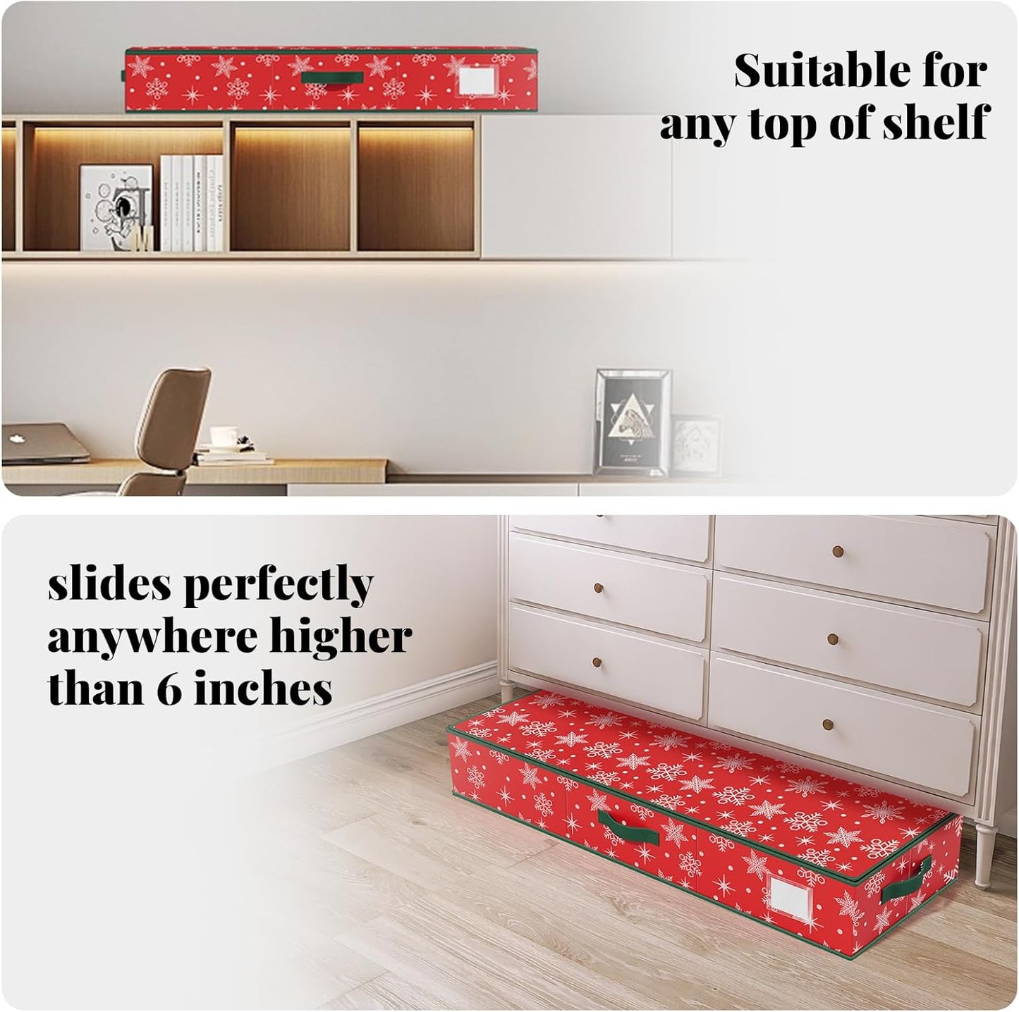 StorageRight Wrapping Paper Organizer - Holiday Gift Storage Box for Snowflake/Red Paper Ornaments