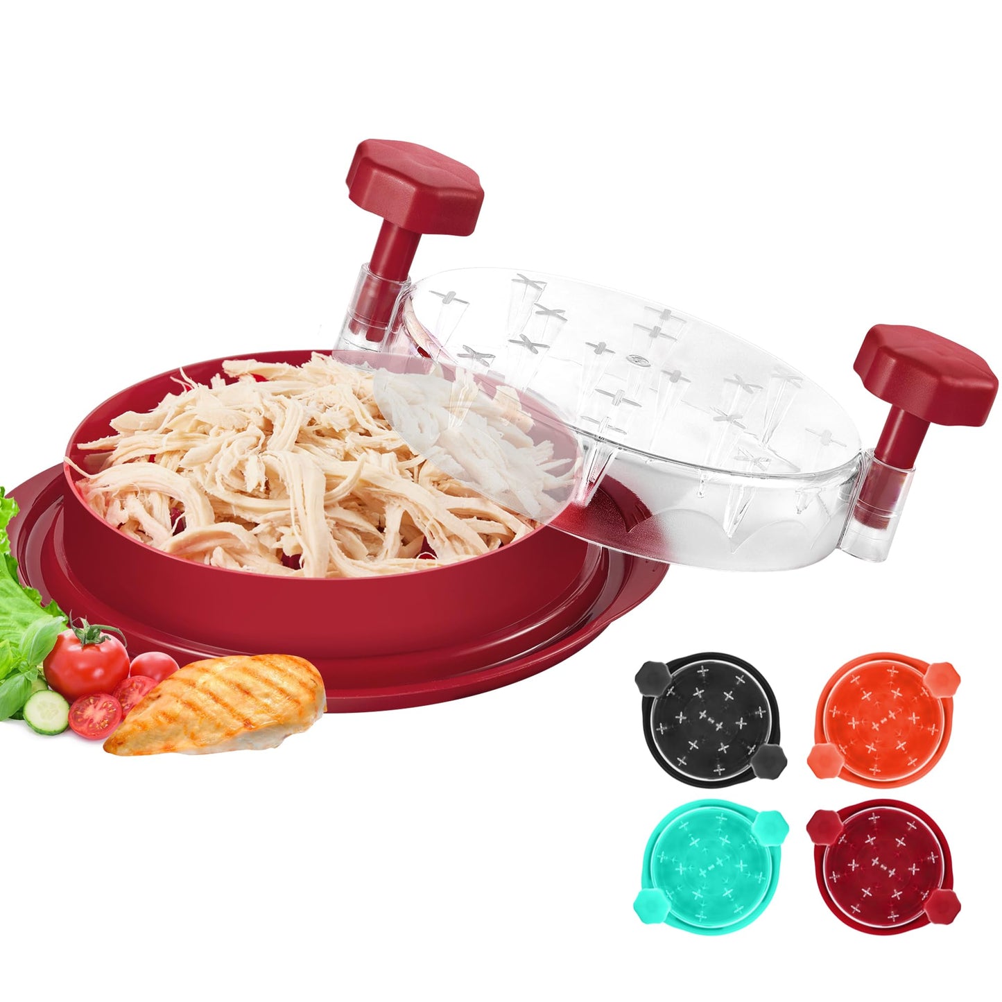 Chicken Shredder Tool Twist: 2026 Pro Food-Grade Visible Meat Shredder with Strong Anti-Slip Base, Ergonomic Handle, Chicken Breast Shredder, Suitable for Pork Beef Chicken (Red)