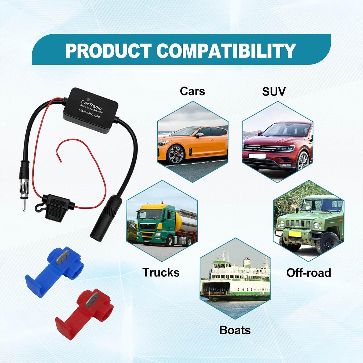 BSAMZO 12V 25 Car Antenna Booster db Antenna Signal Reception Amplifier, Amplify Signal & Reduce Noise AM FM for Car