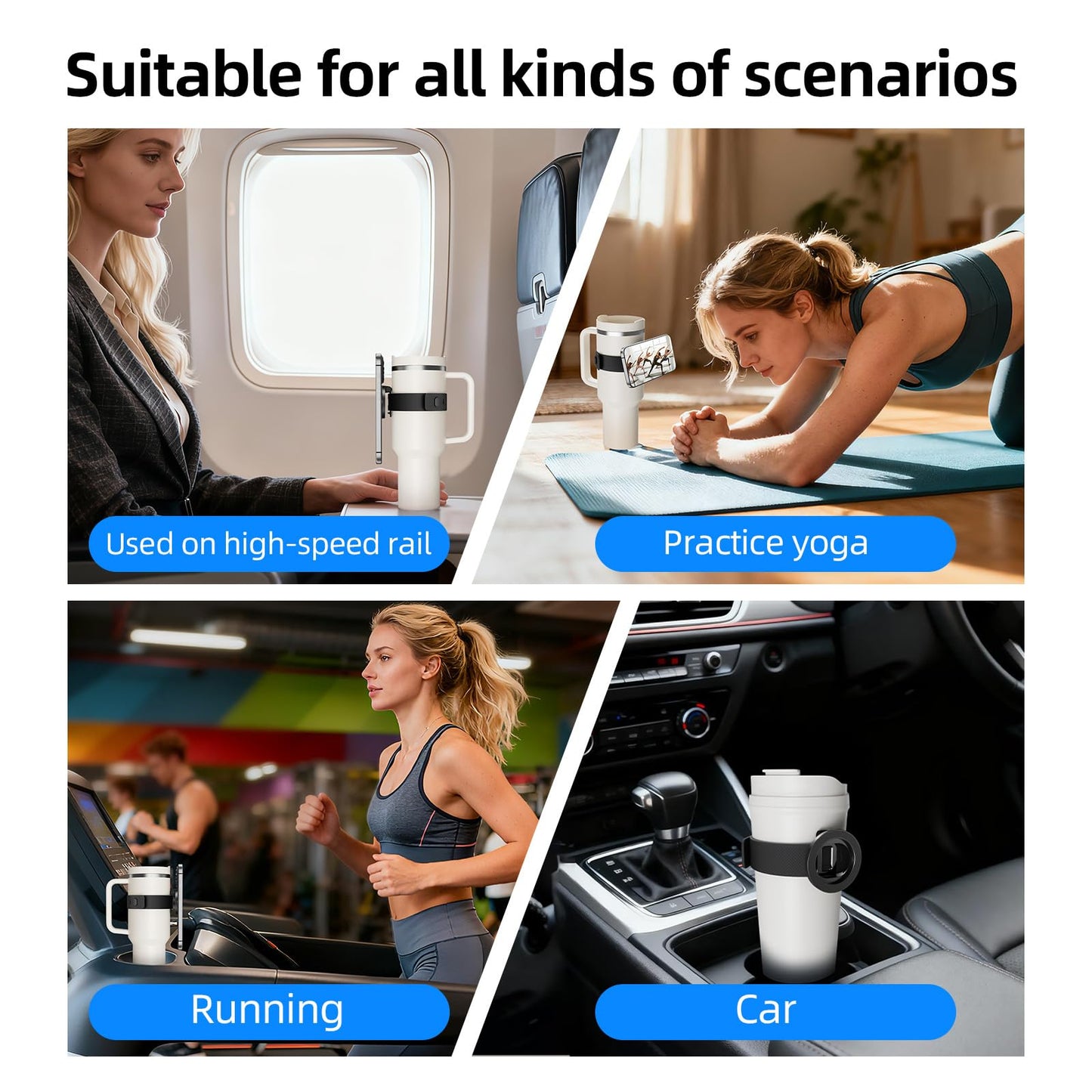 Blissfuhue Water Bottle Magnetic Phone Holder-Upgraded Extra Long Strap,Super Strong Magnet,Adjustable Angle & Strap,Fit Stanley Cup/Owala/YETI,Ideal for Gym/Outdoor/Yoga As Water Bottle Phone Holder
