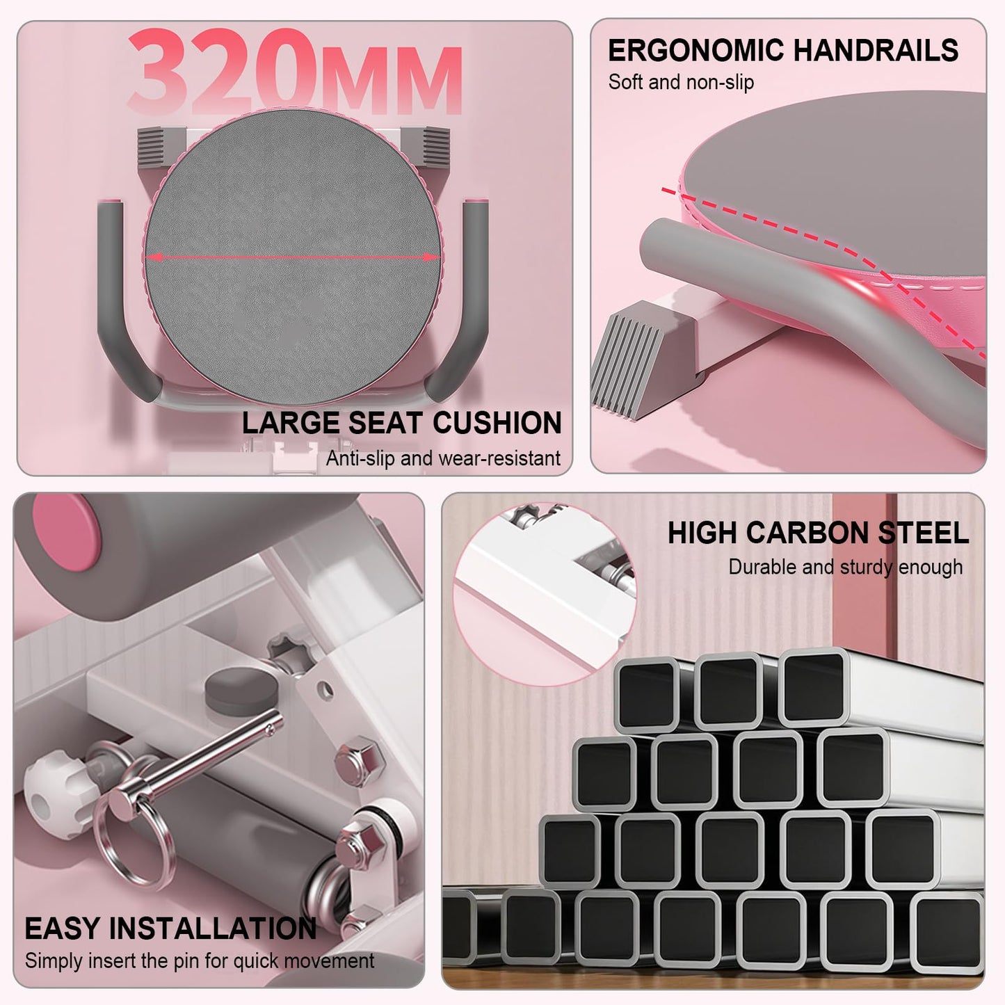 Ab Machine with Auto Rebound, 360° Rotating Seat Ab Trainer for Home Workout, Foldable Sit Up Exercise Equipment for Core Abs Training, Adjustable Home Gym Fitness Equipment