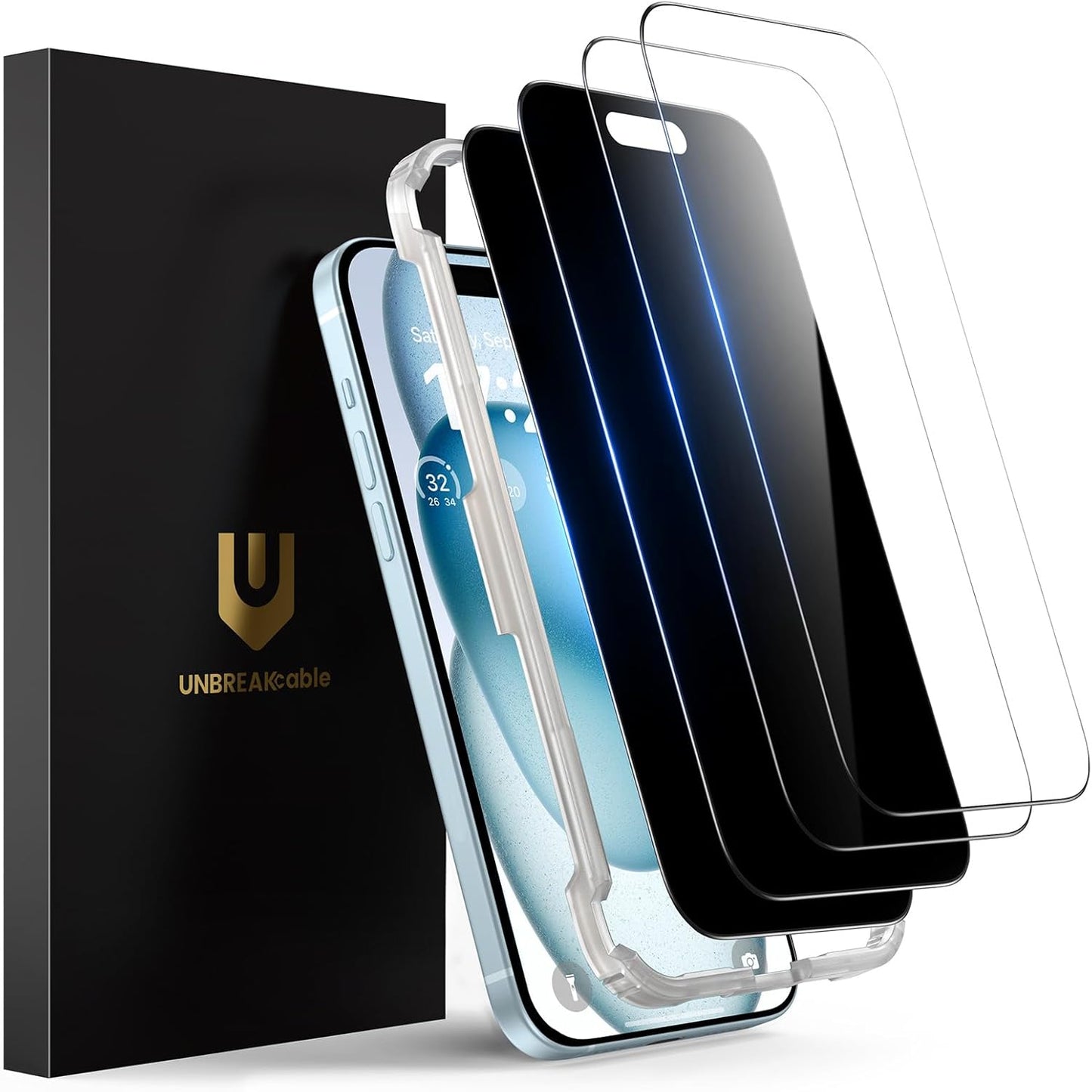 4PCS 15-2 Glass+2 [9H 6.1 inch UNBREAKcable Screen Protector for iPhone Privacy Tempered Clear Glass Double