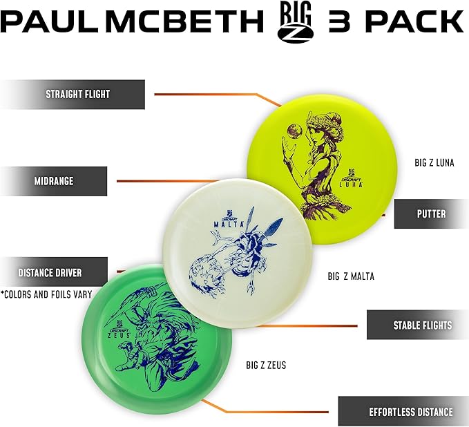Paul McBeth Big Z Three-Pack Disc Golf Set - Zeus, Malta, Luna - Unique Colors/Foils Combinations