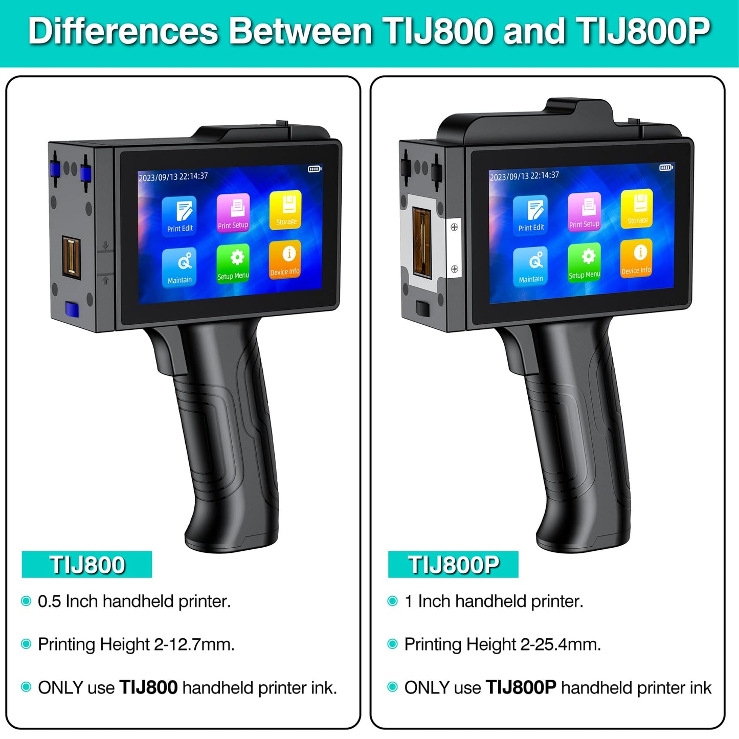 TIKTONER TIJ800P Handheld Inkjet Printer 1 inch Portable Handheld Printer Gun 5 Inch Screen Quick Drying Inkjet Coding Machine for Batch Number/Date/Barcode/QR Code/Logo etc