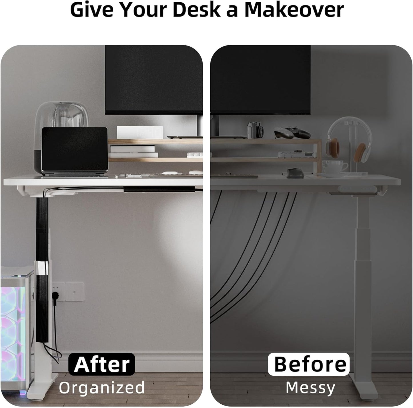 Yecaye 157in Cable Management, Cord Organizer,Easy Install Self-Adhesive Cord Hider, Cable Organizer, Cable Hider