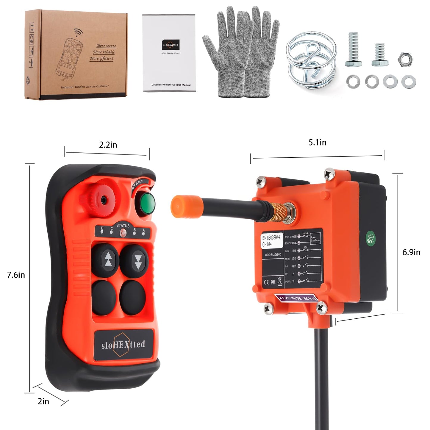2 Button Channel Industrial Wireless Overhead Crane Remote Control Kit 12V 24V Radio 2 Transmitters and Receiver for Electric Chain Hoist Lift Winch Crane Remote Controller