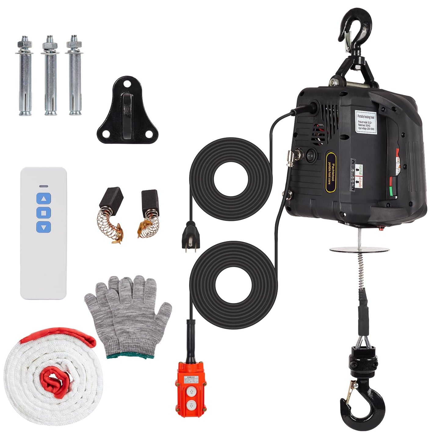 3-in-1 Portable Winch, 660lbs Electric Hoist Winch Portable Electric Power Winch, 39ft Height Crane Winch Hook Pulley Lifting Strap with Wired & Remote Control fo Lifting Towing