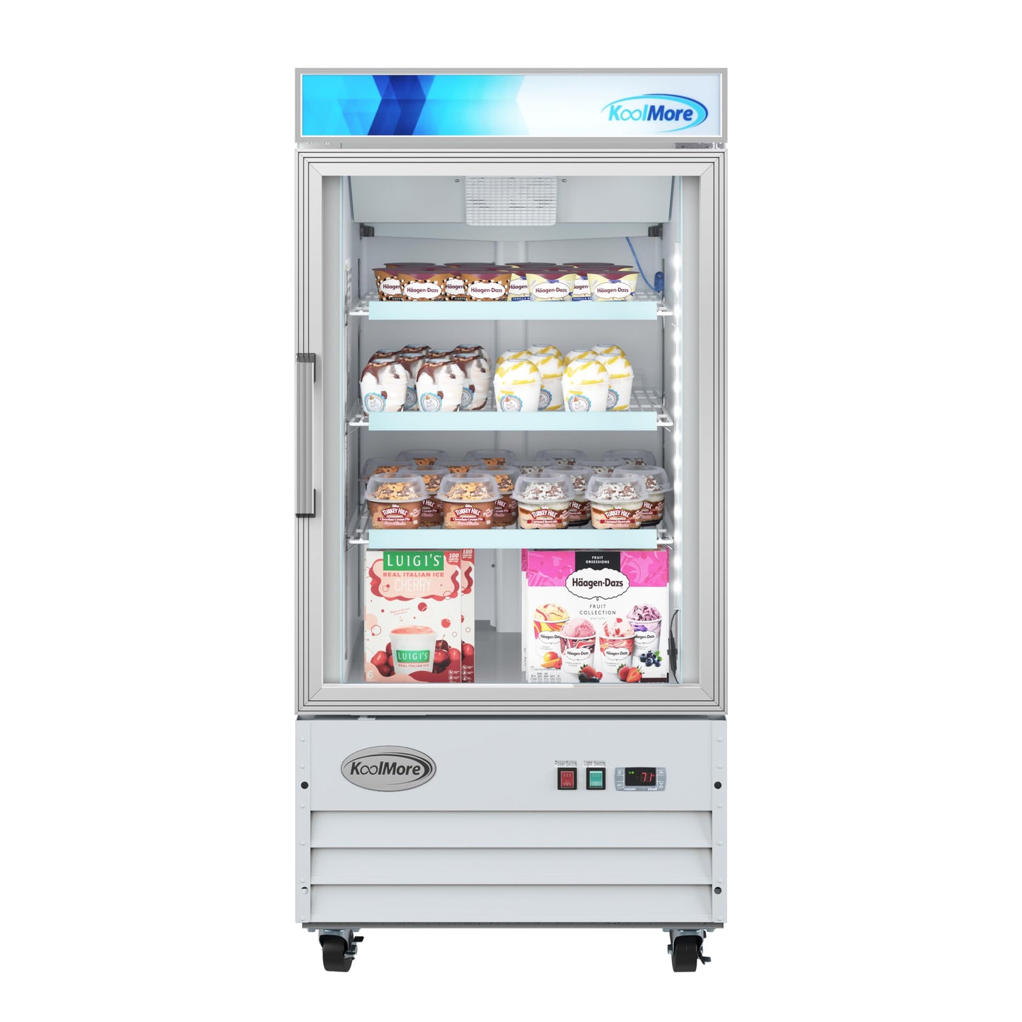 KoolMore 26 in. Commercial One Glass Door Display Upright Freezer Merchandiser in White 9 Cu. Ft. (MDF-1GD-9C-WH)