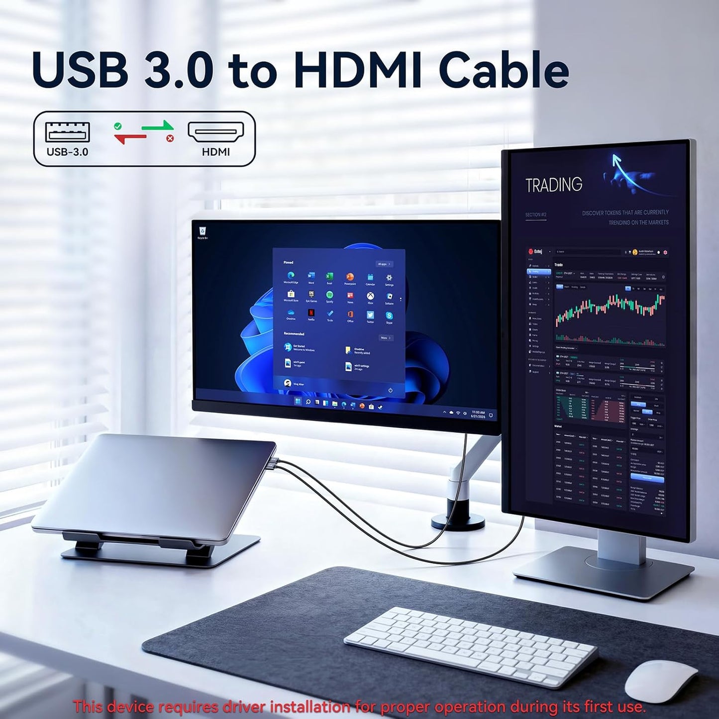 3.0 5Ft, 1080P@60Hz 5Gbps Laptop/PC/PS5/Xbox/Switch USB to HDMI Cable USB to HDMI Adpter High Speed for Connecting