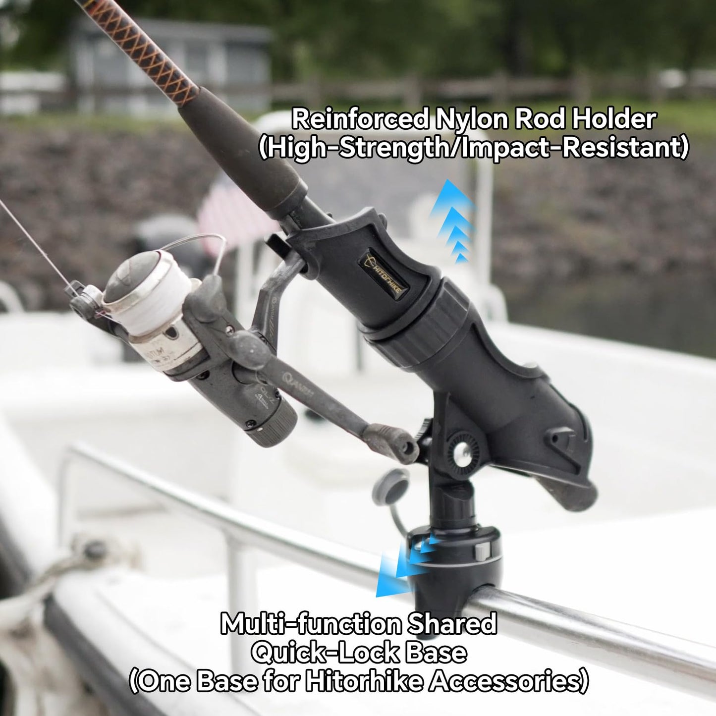 Hitorhike Fishing Rod Holder Universal Fit Kit with Mount Allows for 360-degree Adjustment Kayak Fishing Boat Rod Holder (Fishing Rod Holder x2+Rail Mount x2)