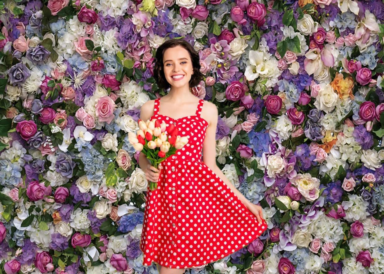 RiePoiia 7x5ft Colorful Flowers Wall Backdrop Spring Blooming Flowers Oil Painting Background Wedding Bridal Birthday