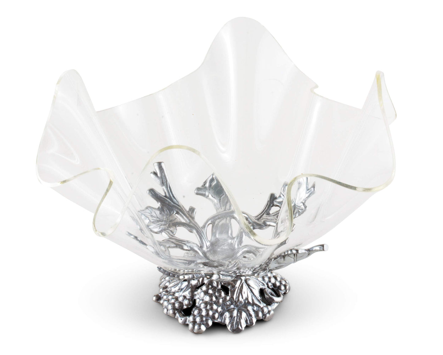 Arthur Court Acrylic Bowl Grapevine Stand Pattern Sand Casted in Aluminum with Artisan Quality Hand Polished Tarnish Free Stand Lightweight Serving Bowl Diameter: 11 inch Tall: 9.25 inch