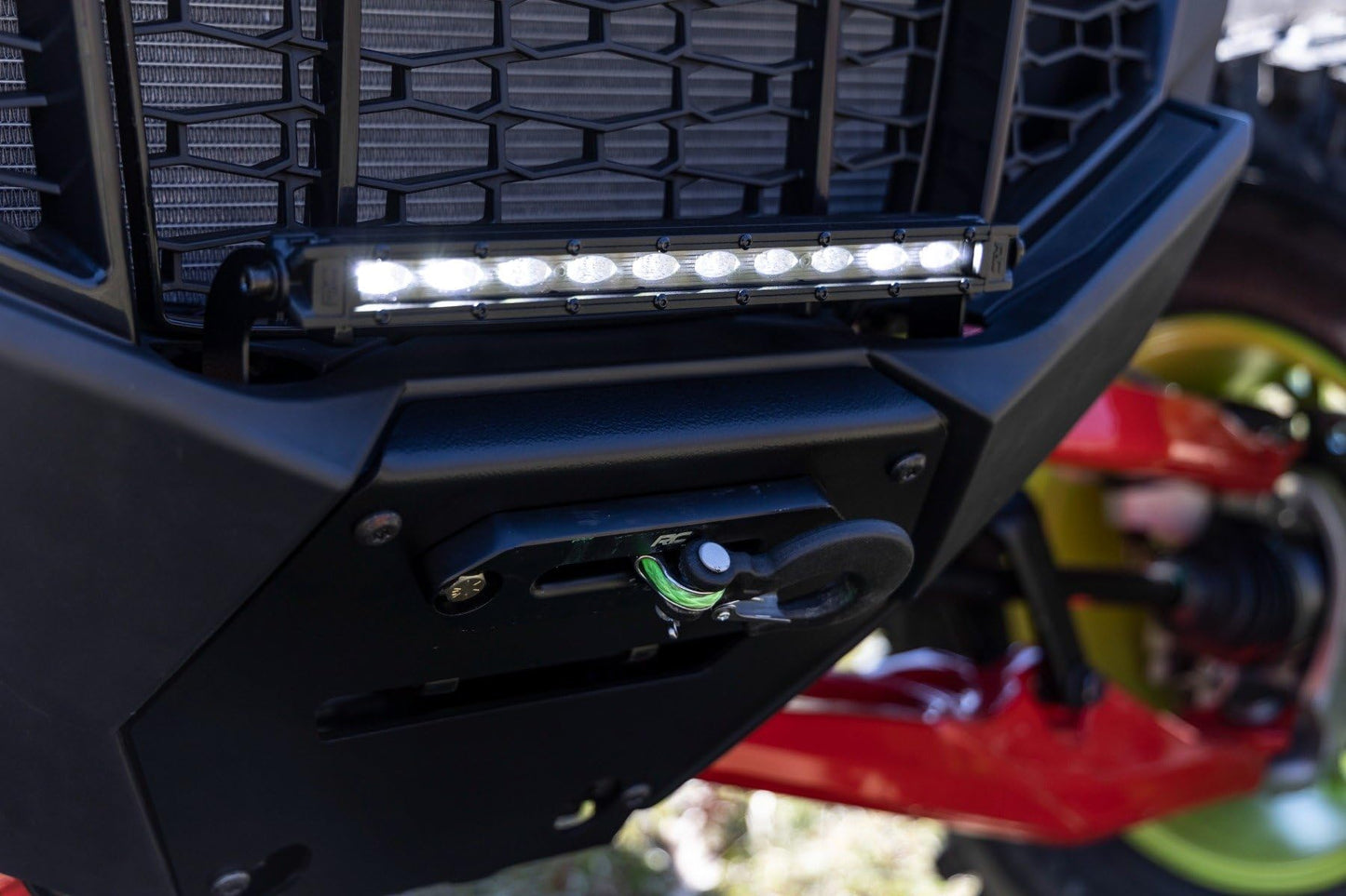Rough Country 6,500 LB Winch Kit for Polaris RZR Pro R - Heavy Duty Mount, Pro Series UTV Winch with 50' Synthetic Rope & 10" LED Light Bar, Bolt-On Upgrade