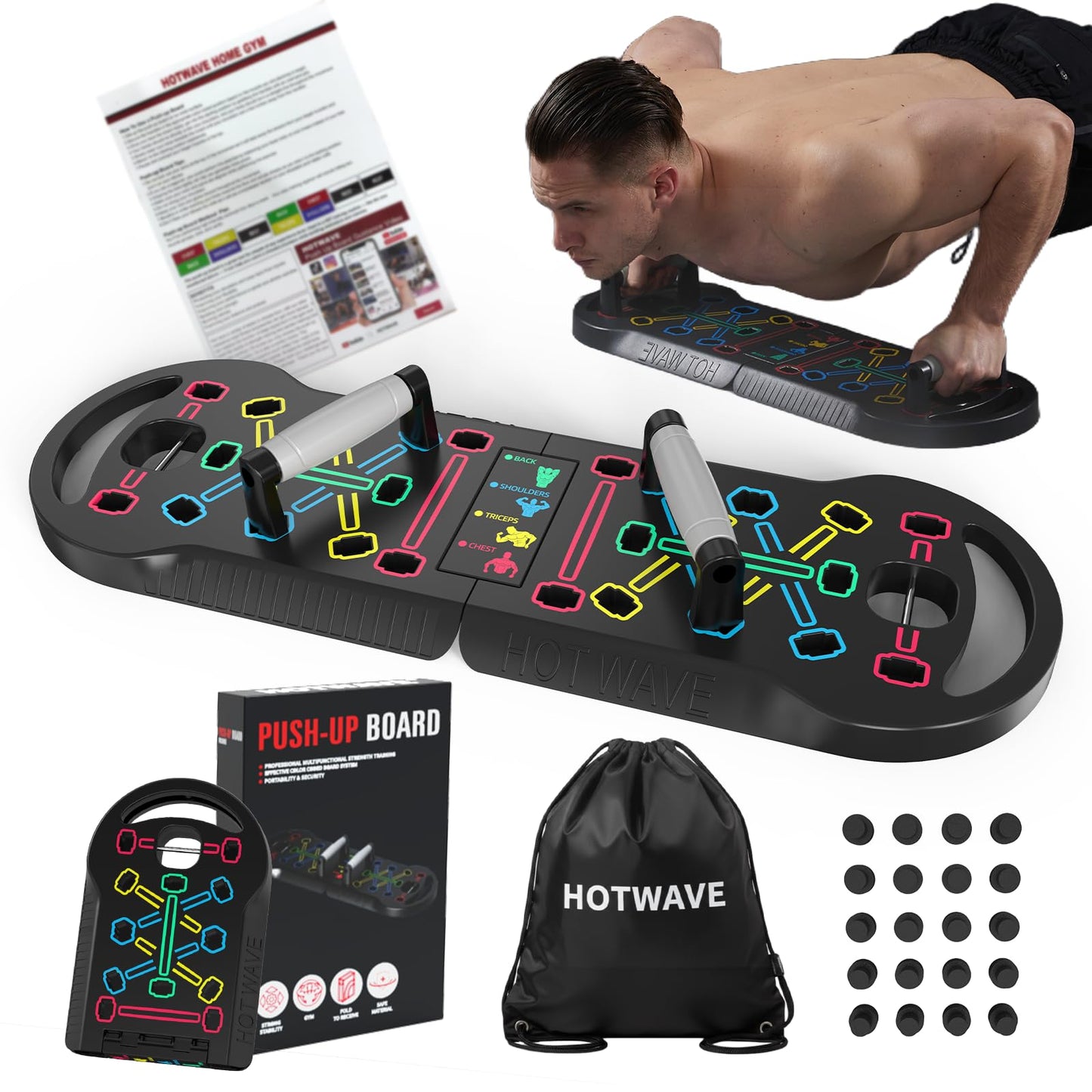 HOTWAVE Push Up Board Fitness,Foldable 20 in 1 Push Up Bar at Home Gym,Pushups Handles for Floor,Portable Workout Equipment