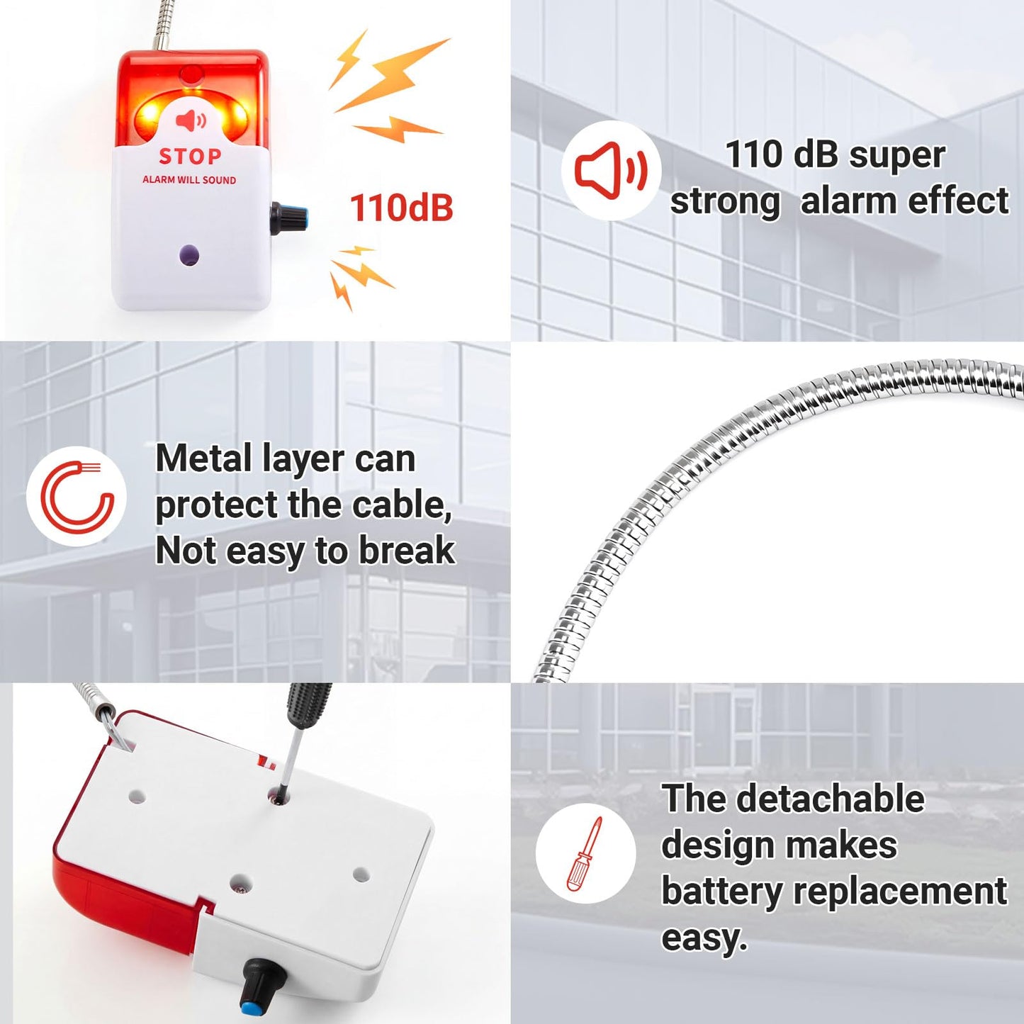 Konohan 2 Pcs Exit Stopper Door Alarm with 110db Siren Emergency Door Alarms When Opened, Easy Installation Battery Powered Magnetic Sensor for Unauthorized Entry Prevent Commercial Warehouse Retail