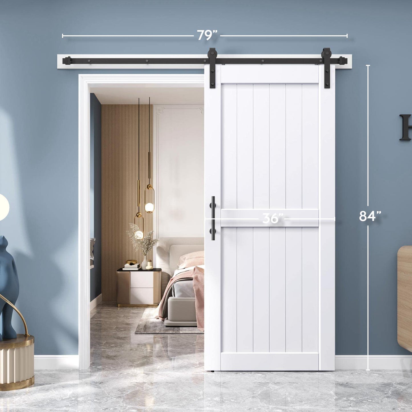EaseLife 36 x 84 inch White Barn Door with 6.6FT Sliding Door Hardware Kit Included & Handle,Solid Wood Covered with Waterproof PVC Surface,DIY Assemblely,Easy Install,H-Frame,Fit 32-34in Wide Opening