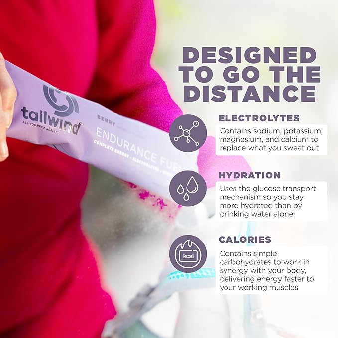 Tailwind Nutrition Endurance Fuel, Carbohydrate & Electrolyte Sports Drink Mix Powder, Gluten-Free, Vegan, Berry, 30 Servings