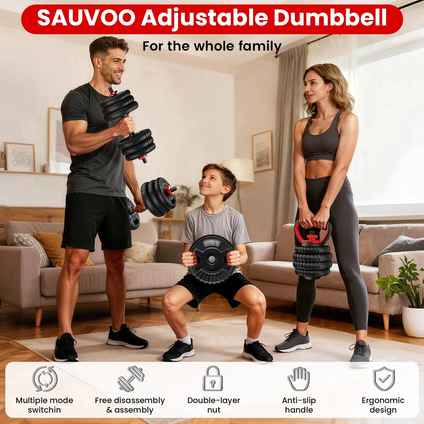 Adjustable Dumbbell Set, 45lbs Free Weight Set with Connector, 5-in-1 Dumbbell Set for Barbells, Kettlebells, Push up Stand, Weight Plate, Fitness Exercises for Home Gym Suitable Men/Women