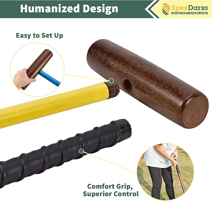 Six Player Croquet Sets, 35’’ Croquette Set with Premium Wooden Mallets/Colored Balls/Wickets/Stakes/Carrying Bag, Lawn Backyard Outdoor Game for Teenager Adult Family