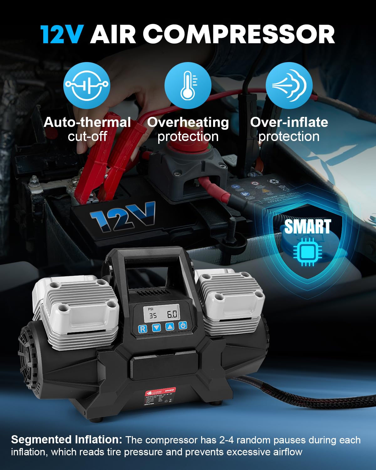 Kohree 12V Four Cylinder Fast Air Compressor with Digital Display Panel, Heavy Duty 14.13 CFM Tire Inflator Tire Pump for Offroad Truck RV 4x4 Vehicle, Max 150 PSI