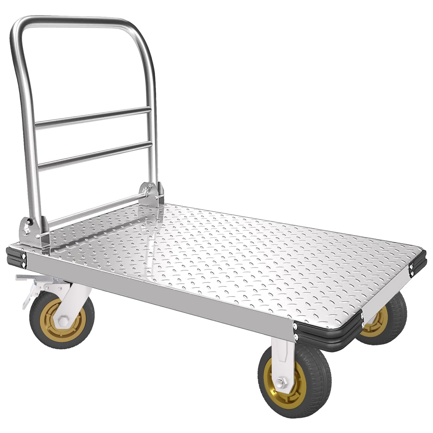 Platform Truck Heavy Duty Push Cart Dolly with 6'' Wheels 2000 LBS Capacity Steel Large Flatbed Cart Foldable Platform Dolly for Groceries, Garage, Warehouse, Equipment (36" X 24")