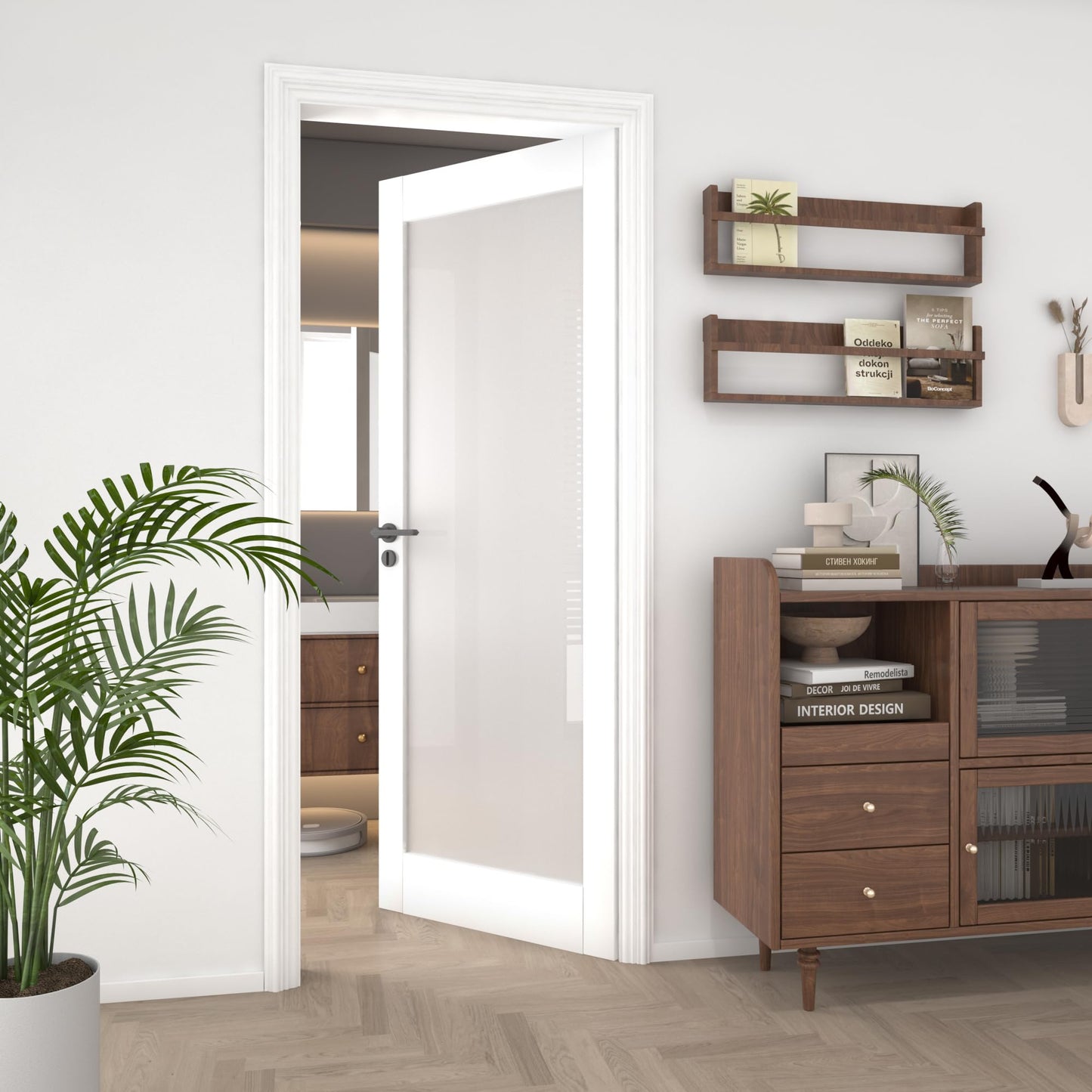 OHTOMO 24"x 80"Interior Slab Door, 1-Lite Frosted Glass French Door Slab, Pre-Assembled White Primed Solid Core Panel w/o Prehung Jamb, for Pantry Closet Laundry Bathroom Office