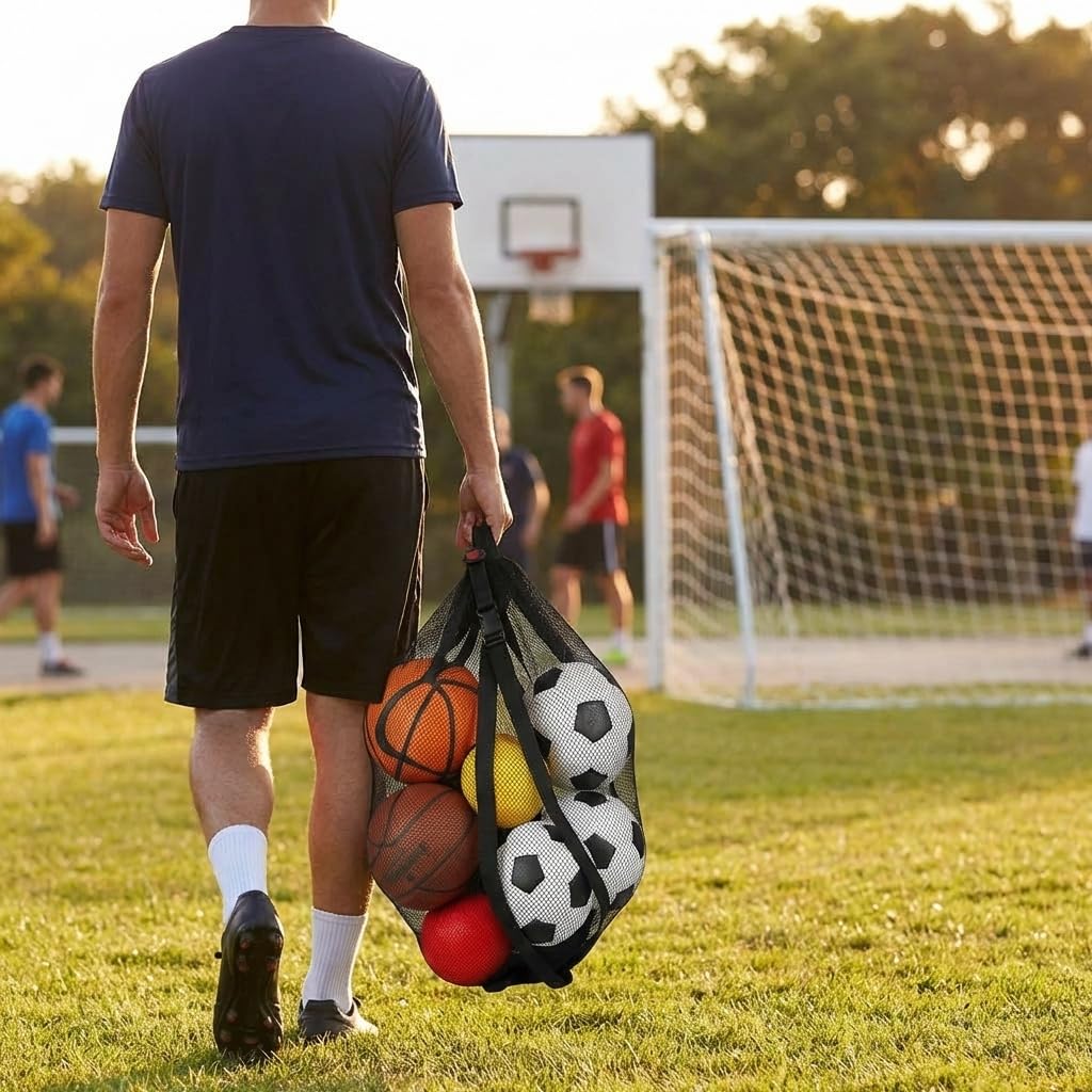 Keeble Outlets Basketball Bag | Large Mesh Ball Bag for Basketballs, Soccer Ball, Volleyball Ball & Sports Equipment | Heavy Duty Mesh Bag | Ball Storage Net with Strap | Sports Bag for Equipment