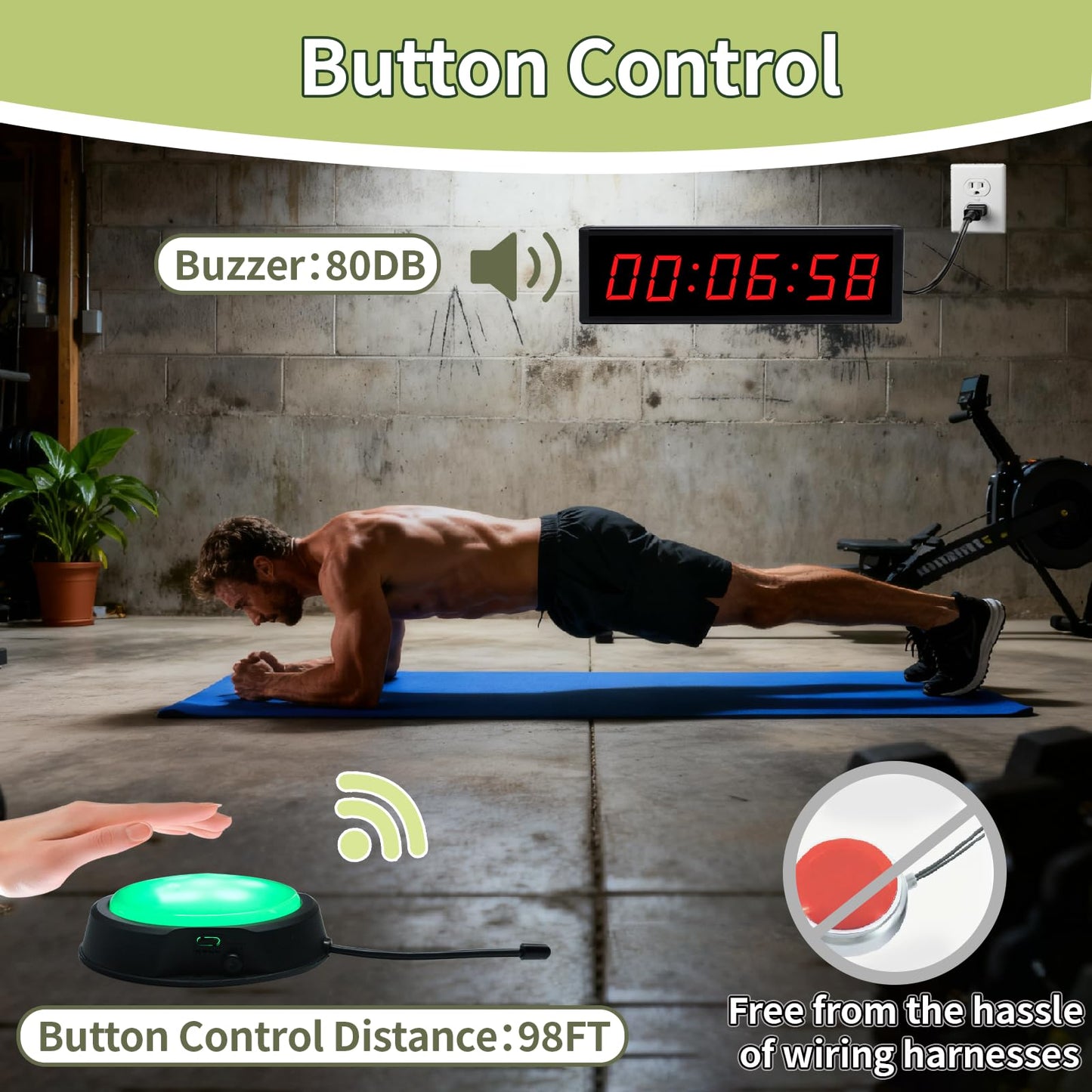 Digital Gym Timer Clock with Wireless Start/Stop Button, Workout Clock with Remote Control, Wall Clock for Home Gym with Interval Timer, Stopwatch, Count Up/Down