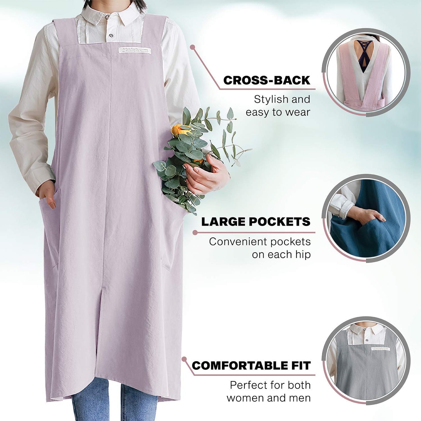 HANEE Cotton Aprons for Women Men | Cross-Back Apron with Pockets (Deep Teal)