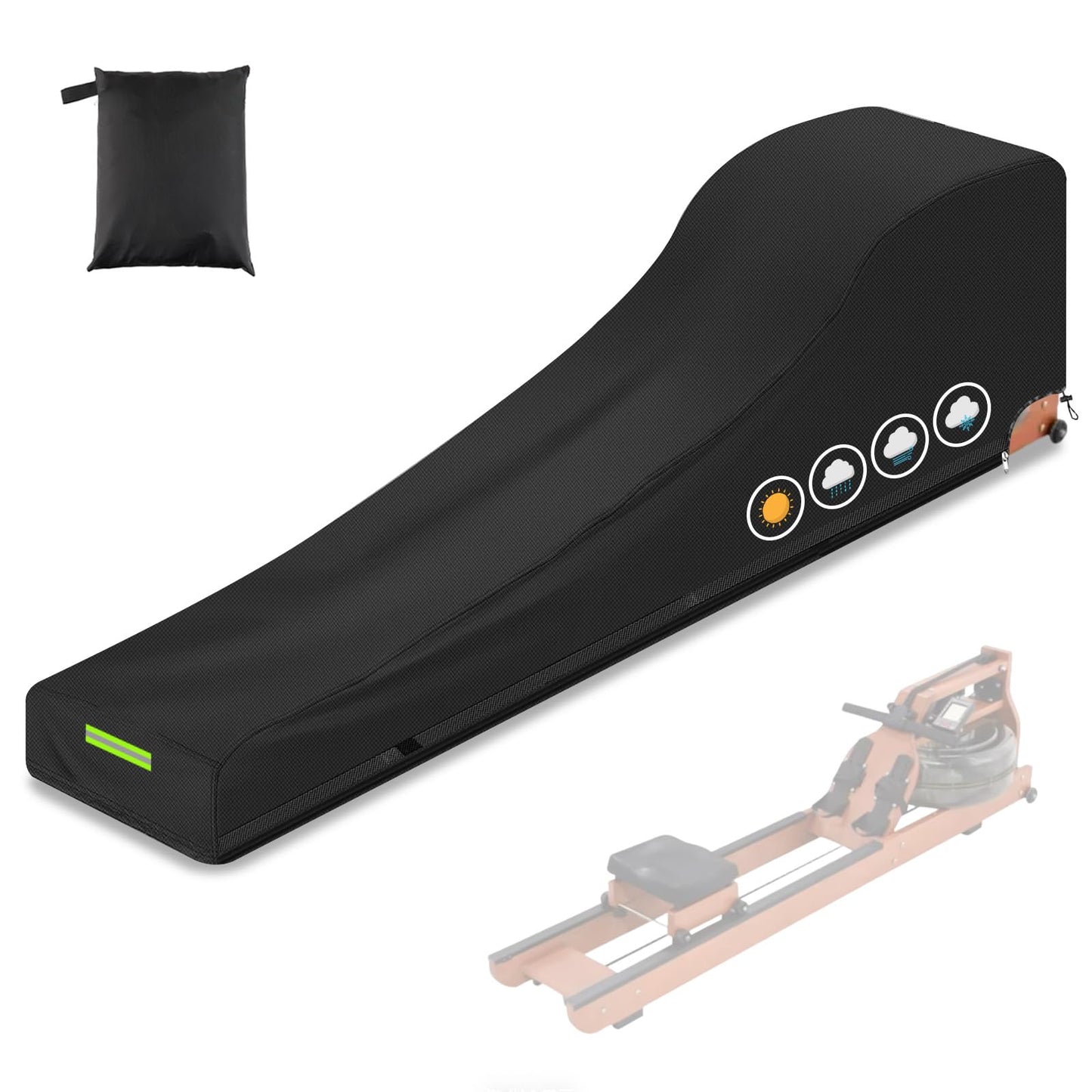 Rowing Machine Cover Fits Concept2 Rower, Fitness Equipment Accessory, 600D Heavy-Duty Waterproof & Fade-Resistant with 50+ UPF UV Shield and WindLock Elastic Hem, Black