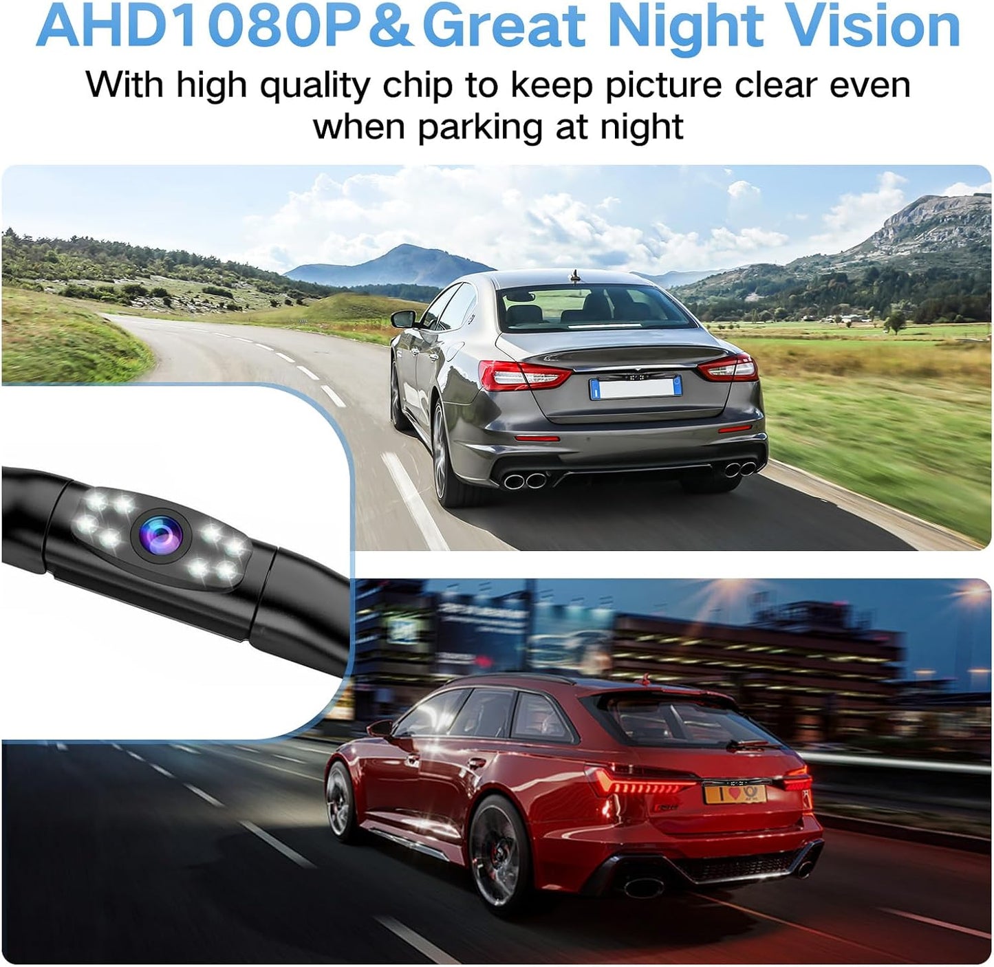 YUGUANG 1080P 170 License Plate Backup Camera, AHD Degree Wide View Angel Night Vision Guide Line On/Off Waterproof