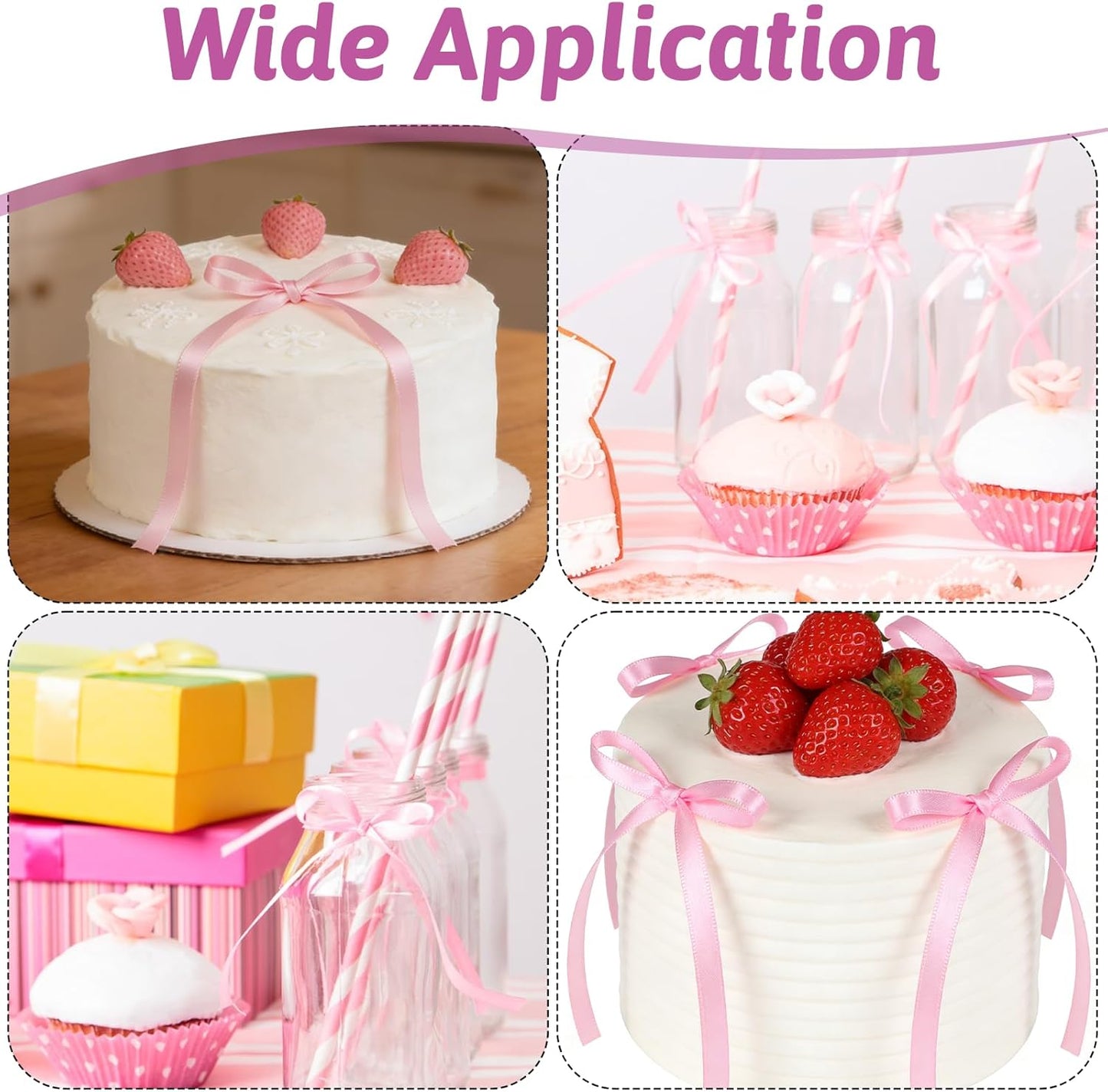 Skiennix 30Pcs Bow Cake Toppers - Coquette Themed Pink Bow Cupcake Decorations for Birthdays & Weddings