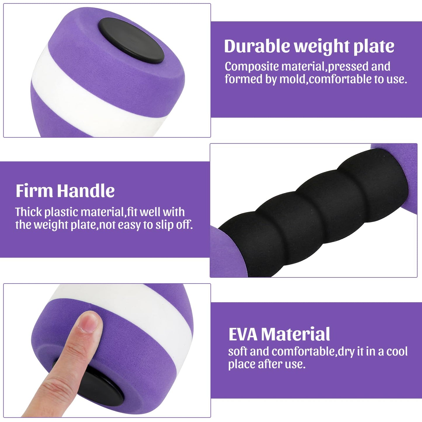 Carperipher Aquatic Dumbells,2Pcs Foam Water Weights Aerobic Exercise Fitness Equipment Dumbbells, Pool Resistance Swimming Training for Men/Women Weight Loss, Beginner Swimming Training (Purple)