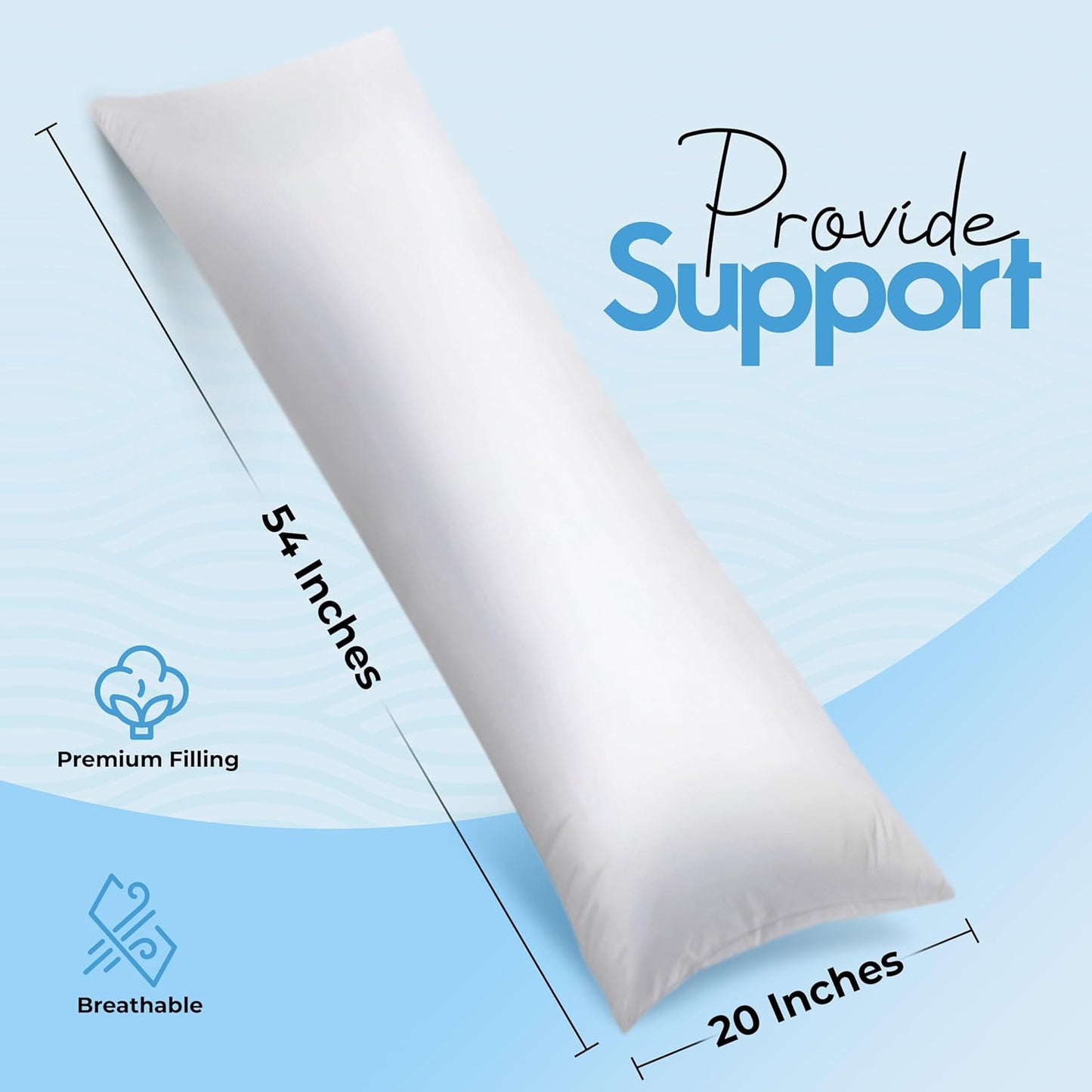 Utopia Bedding Full Body Pillow - Long 20 x 54 Inch Pillow Insert for Side Sleepers - White