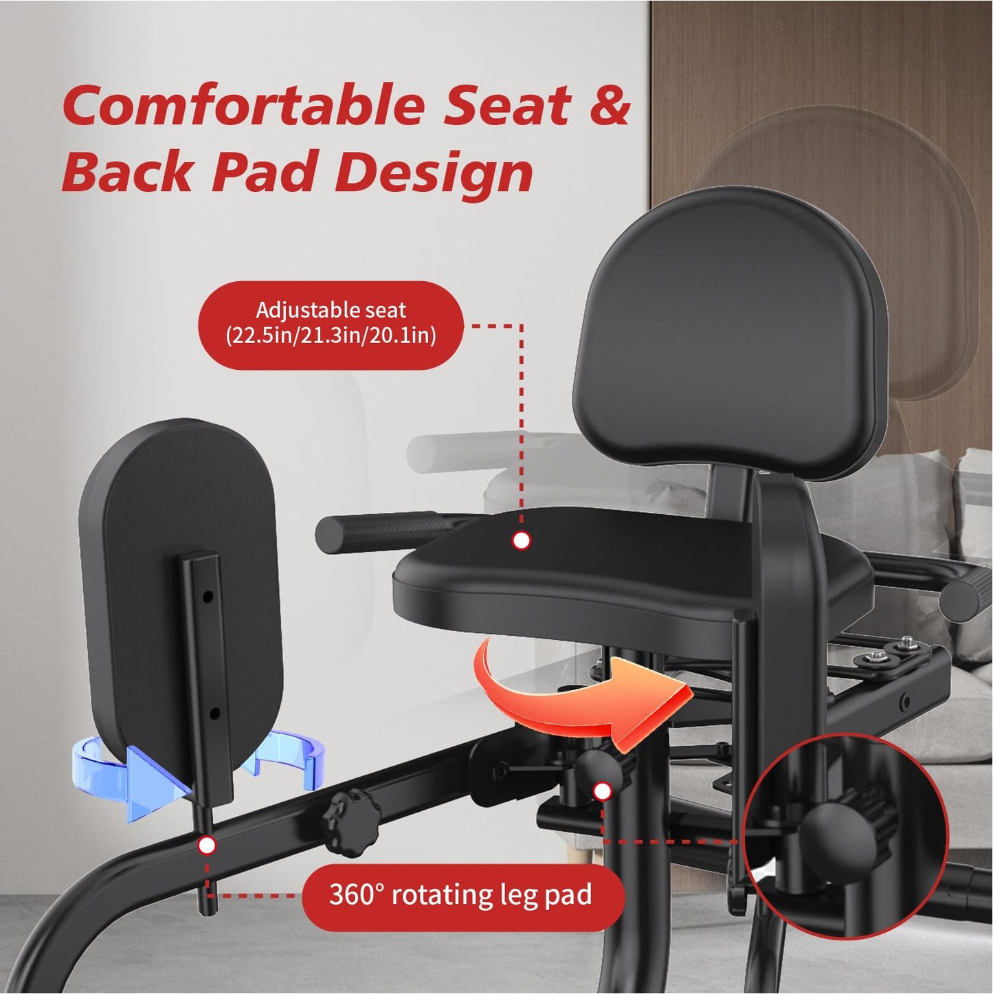 Hip Adduction Abduction Machine by SEWD – Home Gym Inner/Outer Thigh Trainer for Strength Training, Two in One Compact Glute & Thigh Workout Equipment. (Resistance Cord)