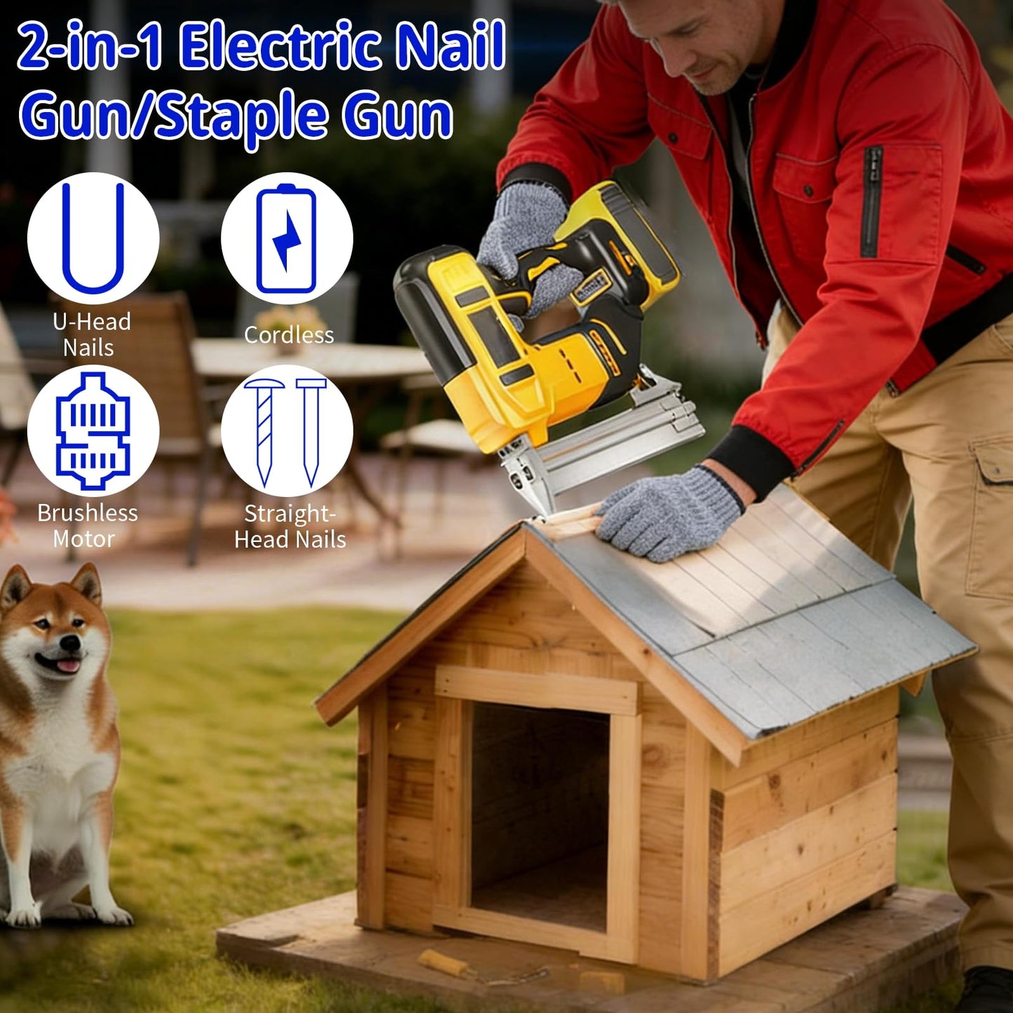 18 Gauge Cordless Brad Nailer for Dewalt 20V MAX Battery, 2 in 1 Electric Nail Gun/Staple Gun with 1000 Nails, Battery Powered Electric Nail Gun for Home Improvement, Woodworking, DIY(No Battery)