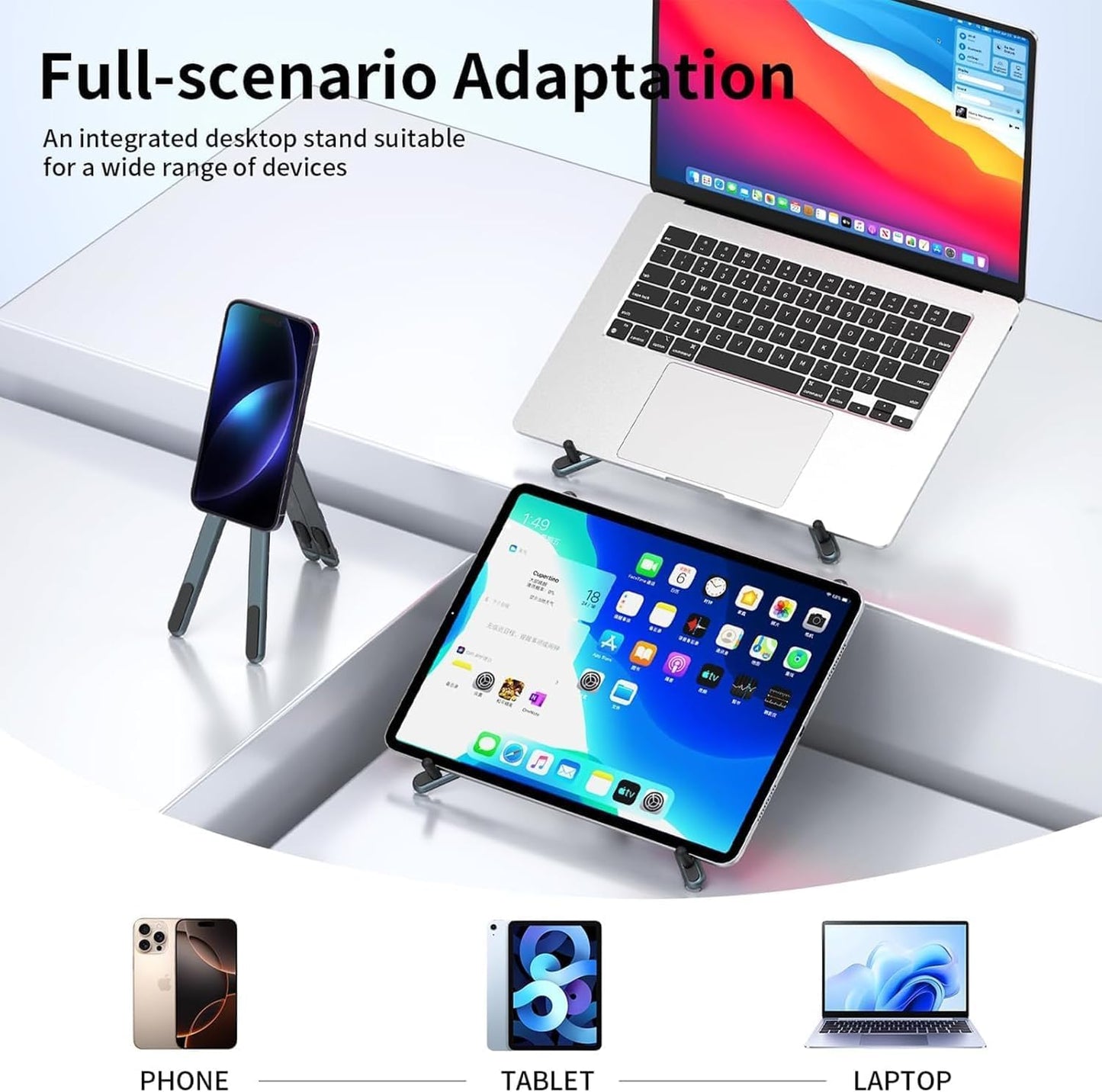 BONERUY 8 3 1 Laptop Stand for Desk, Adjustable Aluminum Alloy Magnetic Foldable Phone Stand, Level Height Adjustable