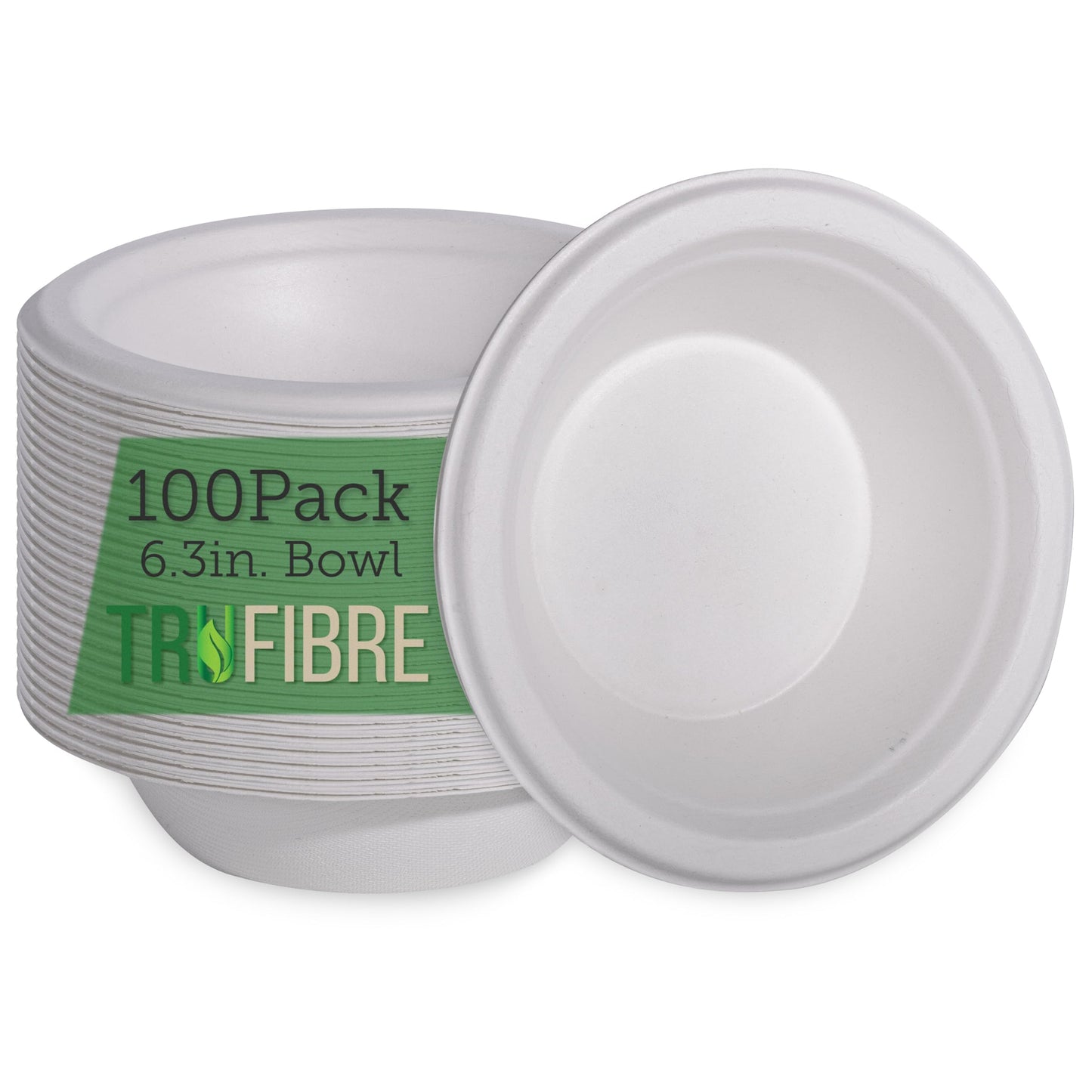 TruFibre Disposable Soup Bowls for Hot Food, 100 Pack, 12 Oz Paper Bowls, Compostable Heavy Duty Bagasse, Disposable Bowls for Cold Cereal, Salad, Bulk