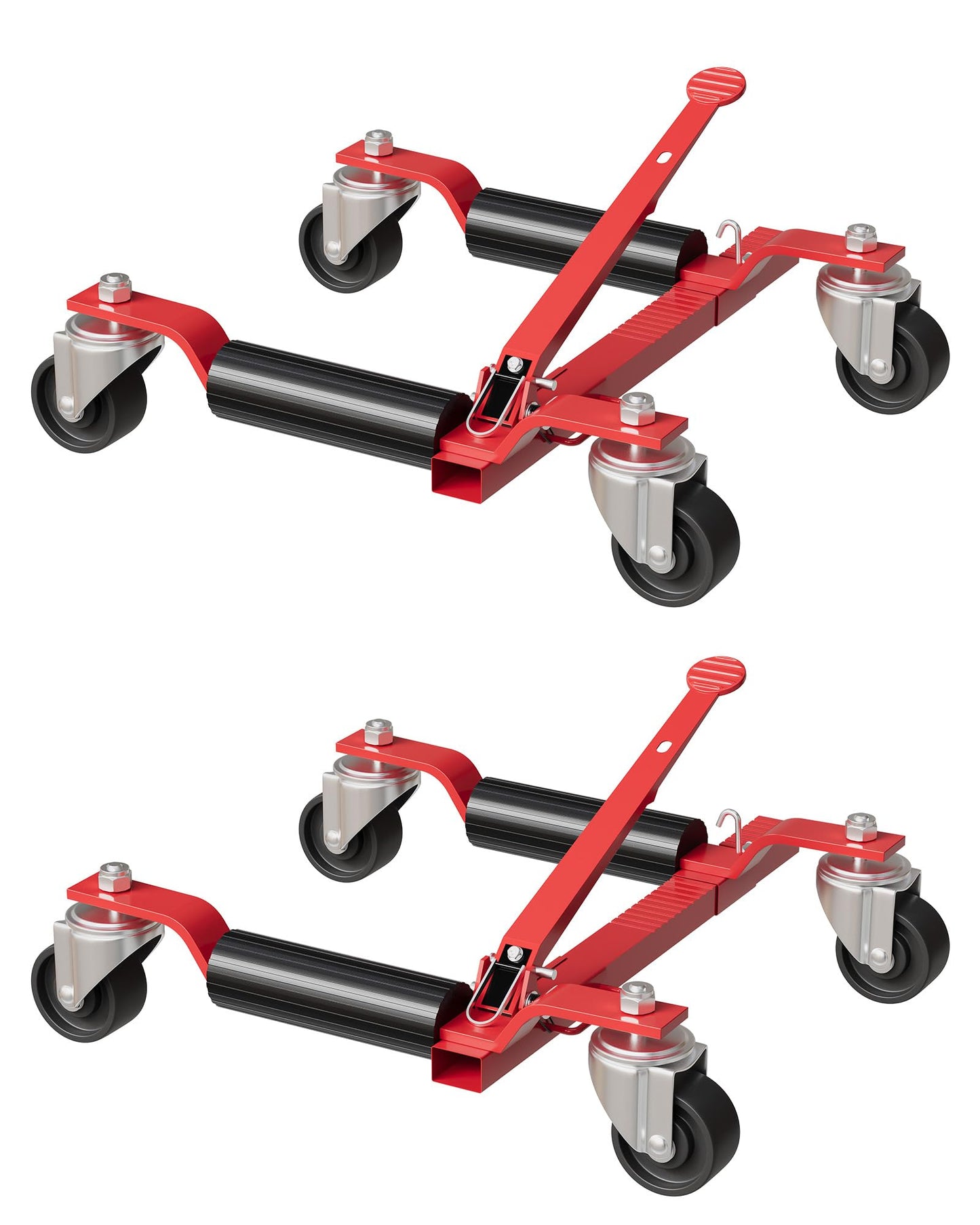 4 Pack 6000 LBS Heavy Duty Car Wheel Dolly Jack Set, Mechanical Vehicle Tire Positioning Mover with Ratcheting Foot Pedal, Auto Repair Moving Kit for Garage Workshop, Red