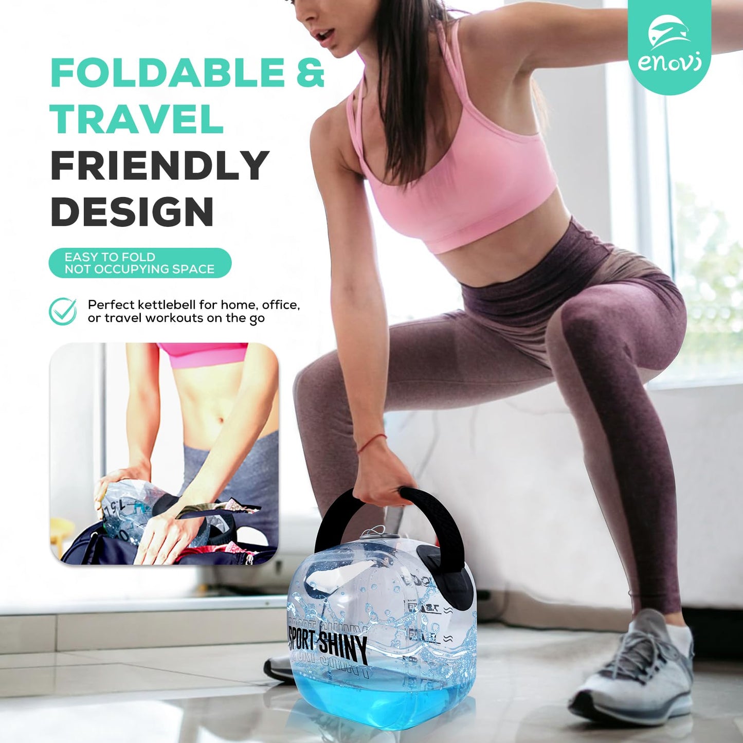 ENOVI EasyGo Kettlebells, Foldable Water-Filled Kettlebell, Adjustable Kettlebell (Cube, 5.5-22LB)