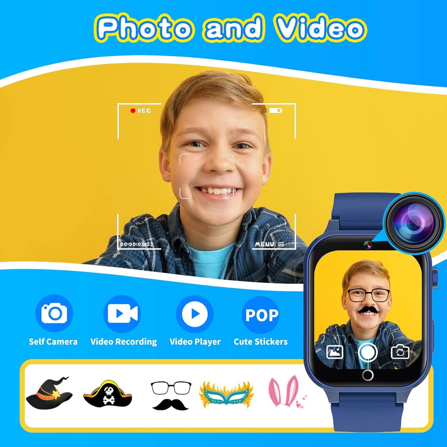 Cosjoype 39 MP3 12/24 4-12 Upgrade Kids Smart Watch for Kids with Puzzle Games HD Camera Video Player Habit Tracking
