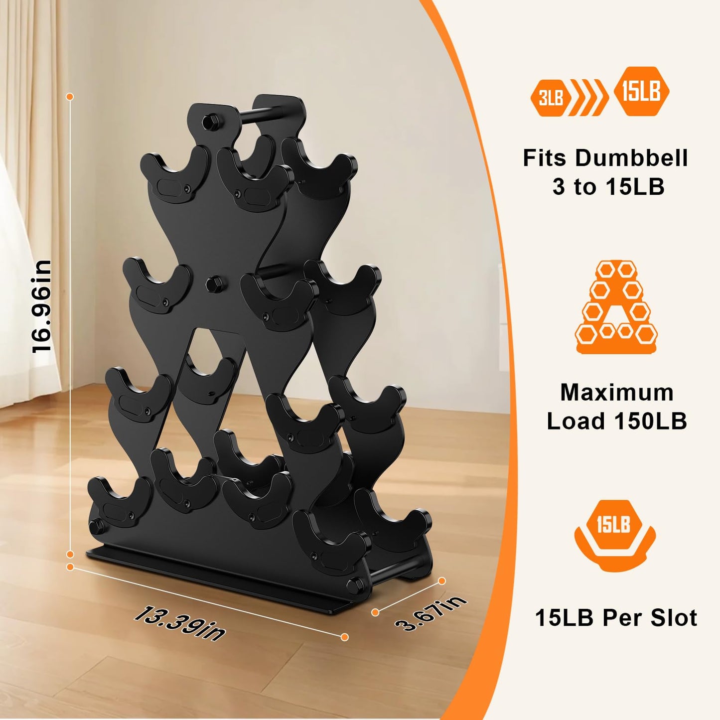 4-Tier Dumbbell Rack Stand Only | Space-Saving Weight Rack for Home Gym, Hand Weight Rack Dumbbell Storage for Dumbbell Set (3-15 LB), Durable Metal Stand with Easy Assembly (Dumbell not Included)